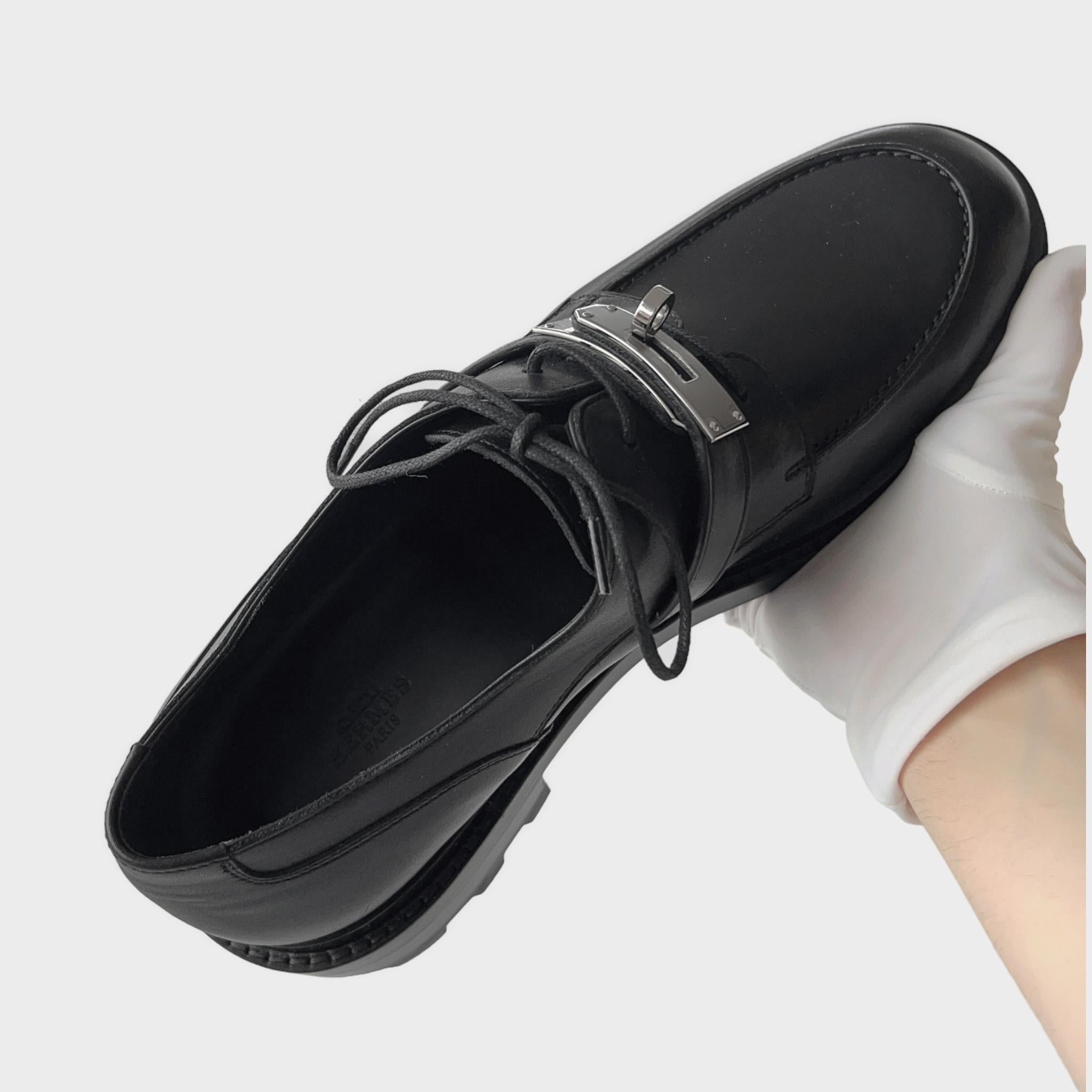 Hermes First Derby Shoe, In Noir, Black, Men's Size 43 EU 3