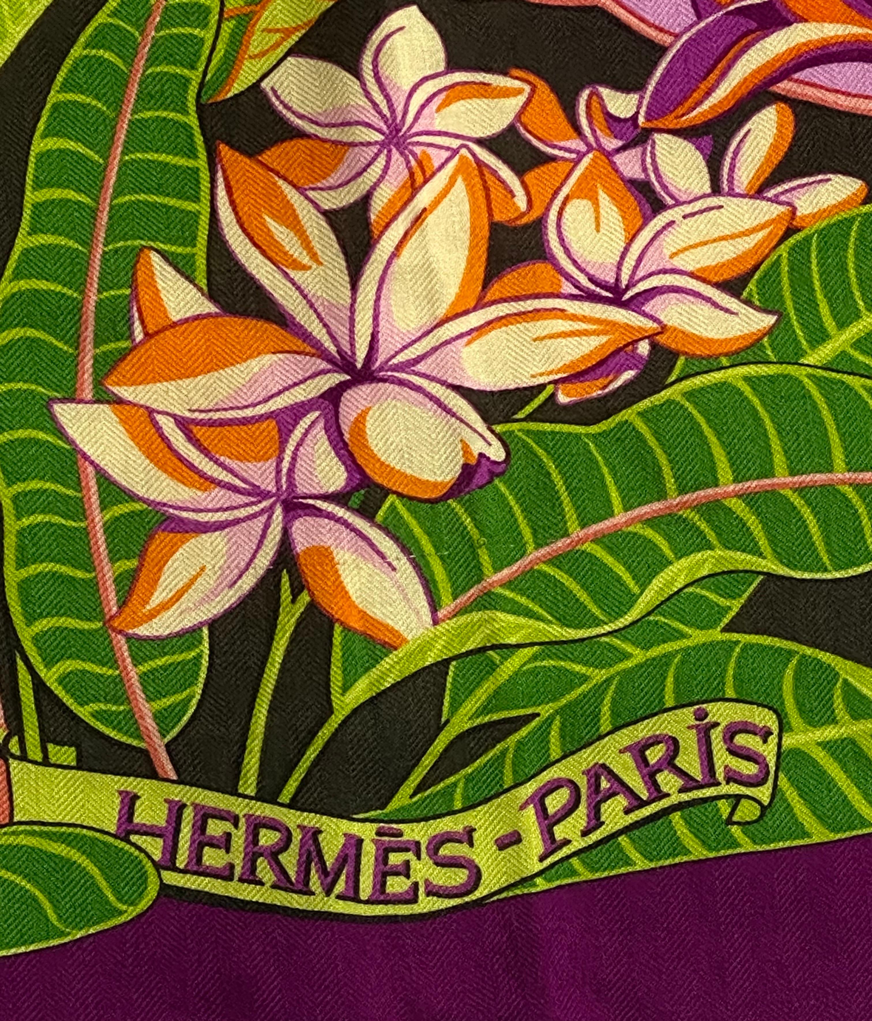 Hermes “FLAMINGO PARTY” multi color cashmere 140 cm large shawl  For Sale 1