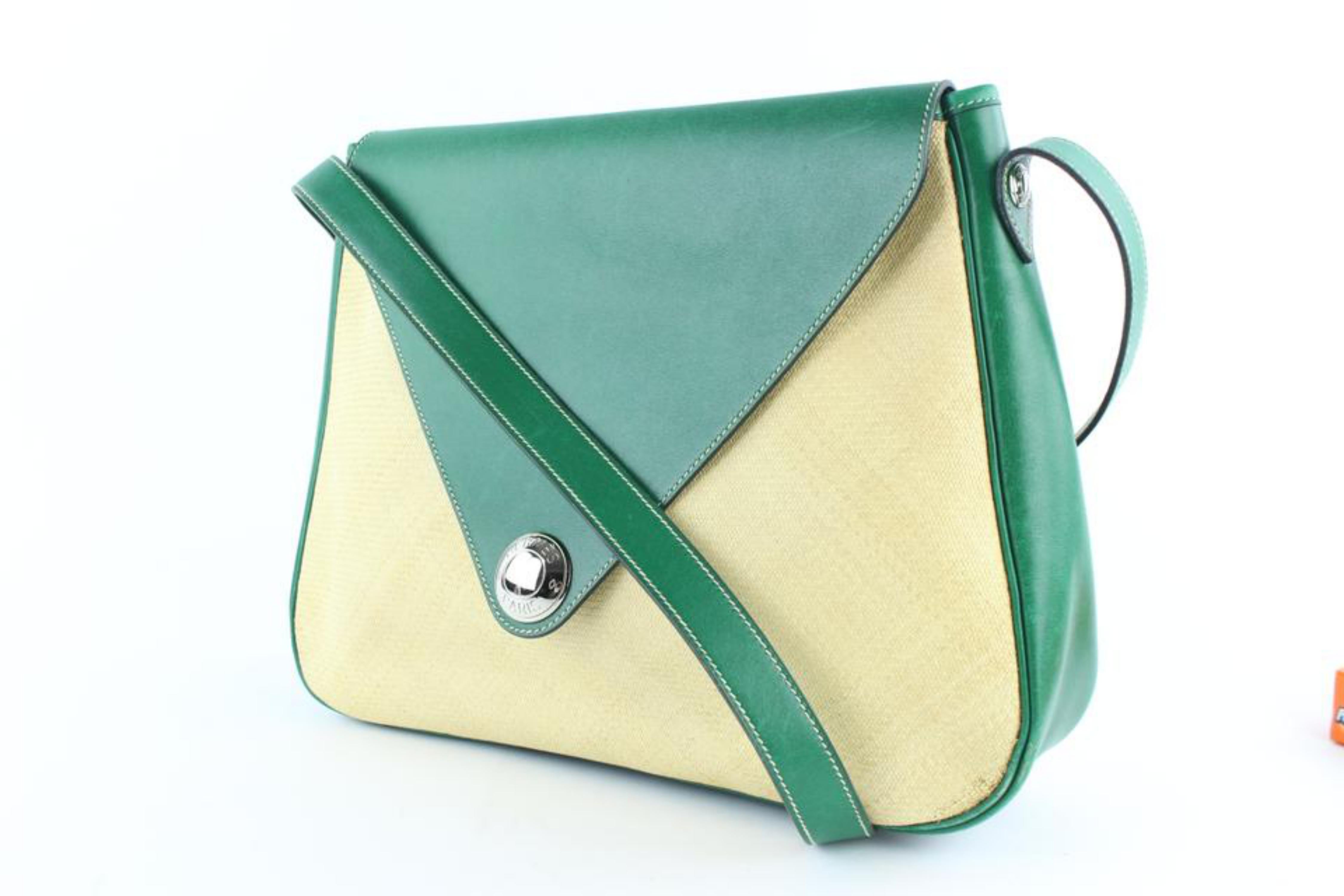 Hermès Flap Bicolor 226864 Green Straw Cross Body Bag For Sale 8