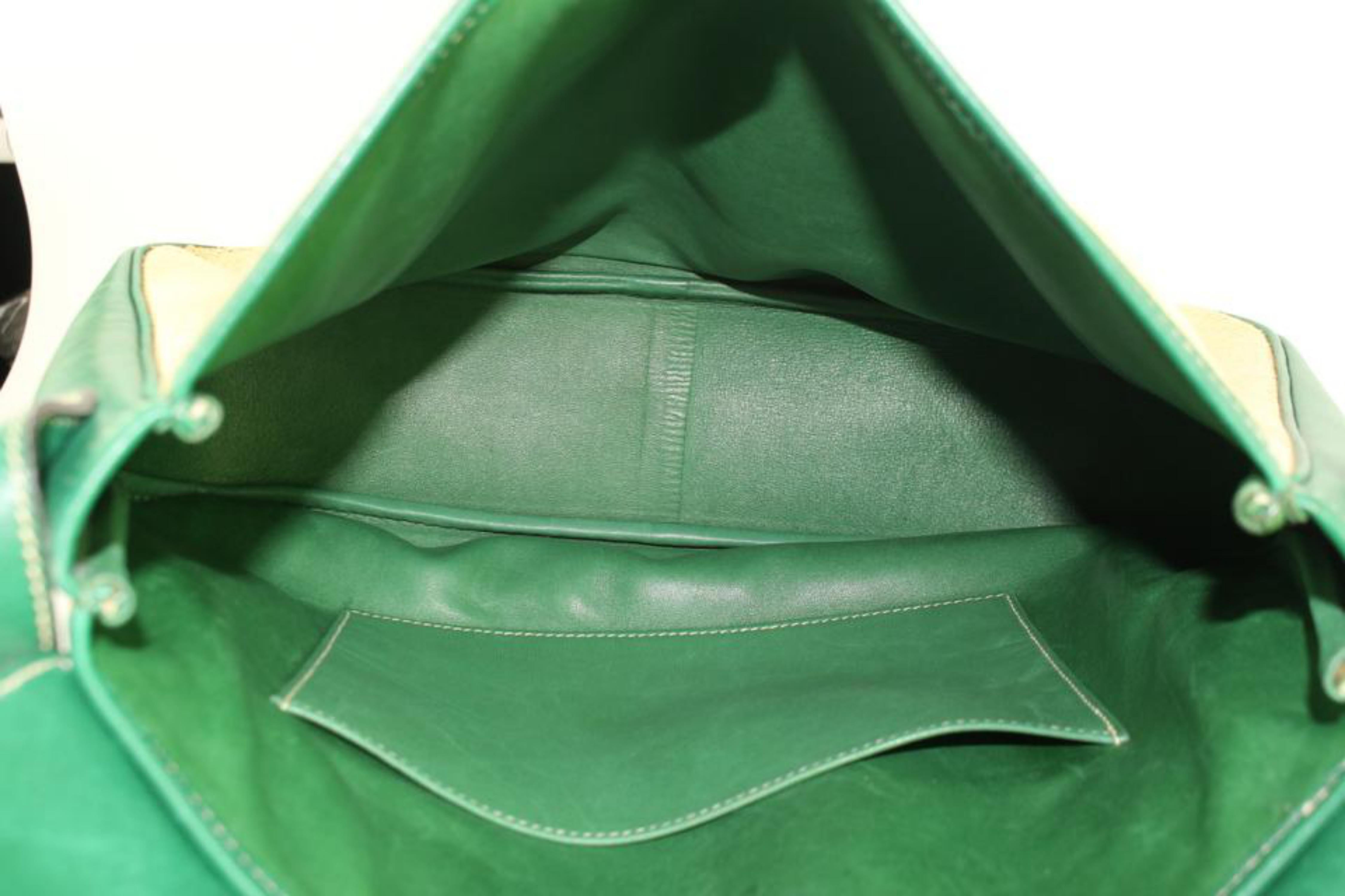 Hermès Flap Bicolor 226864 Green Straw Cross Body Bag In Fair Condition For Sale In Forest Hills, NY