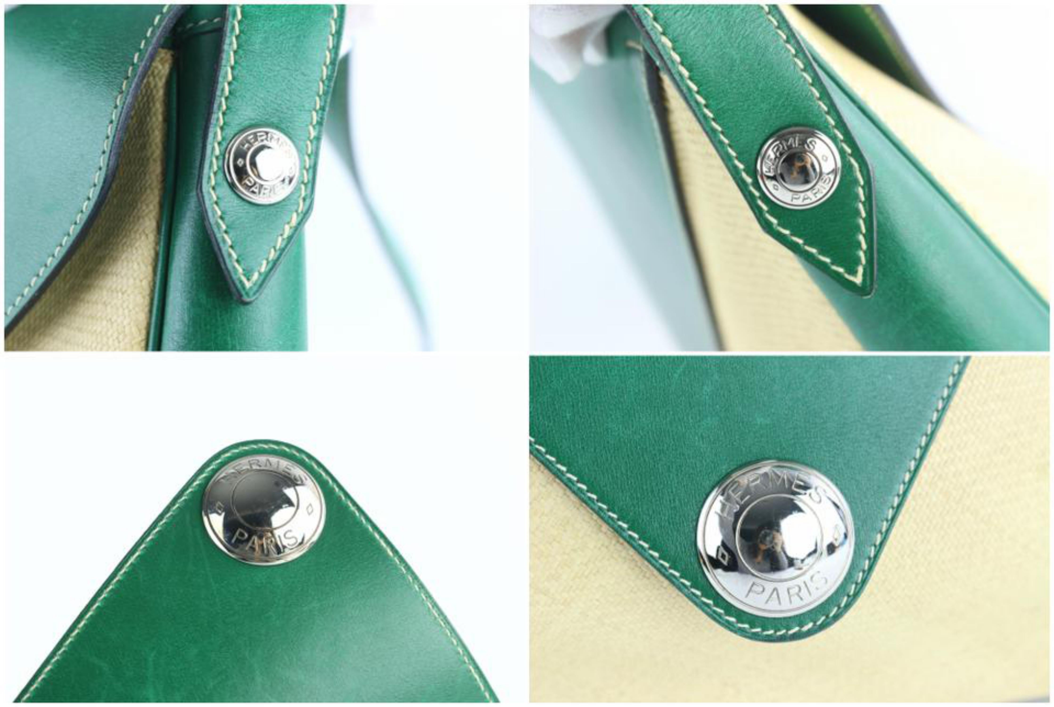 Hermès Flap Bicolor 226864 Green Straw Cross Body Bag For Sale 2