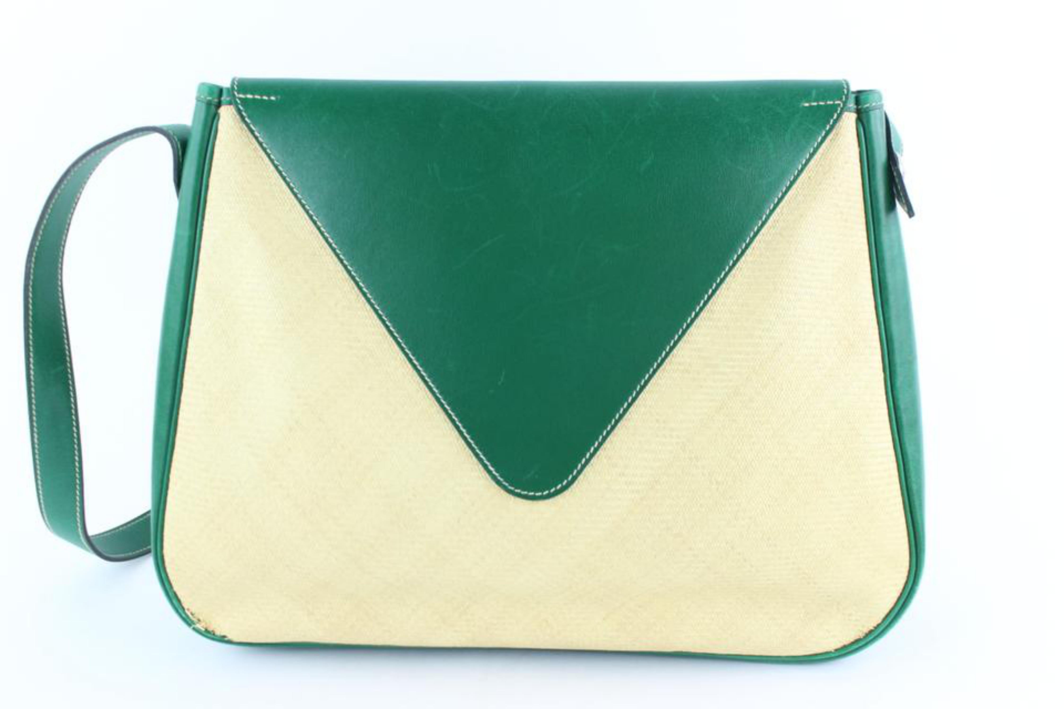 Hermès Flap Bicolor 226864 Green Straw Cross Body Bag For Sale 3