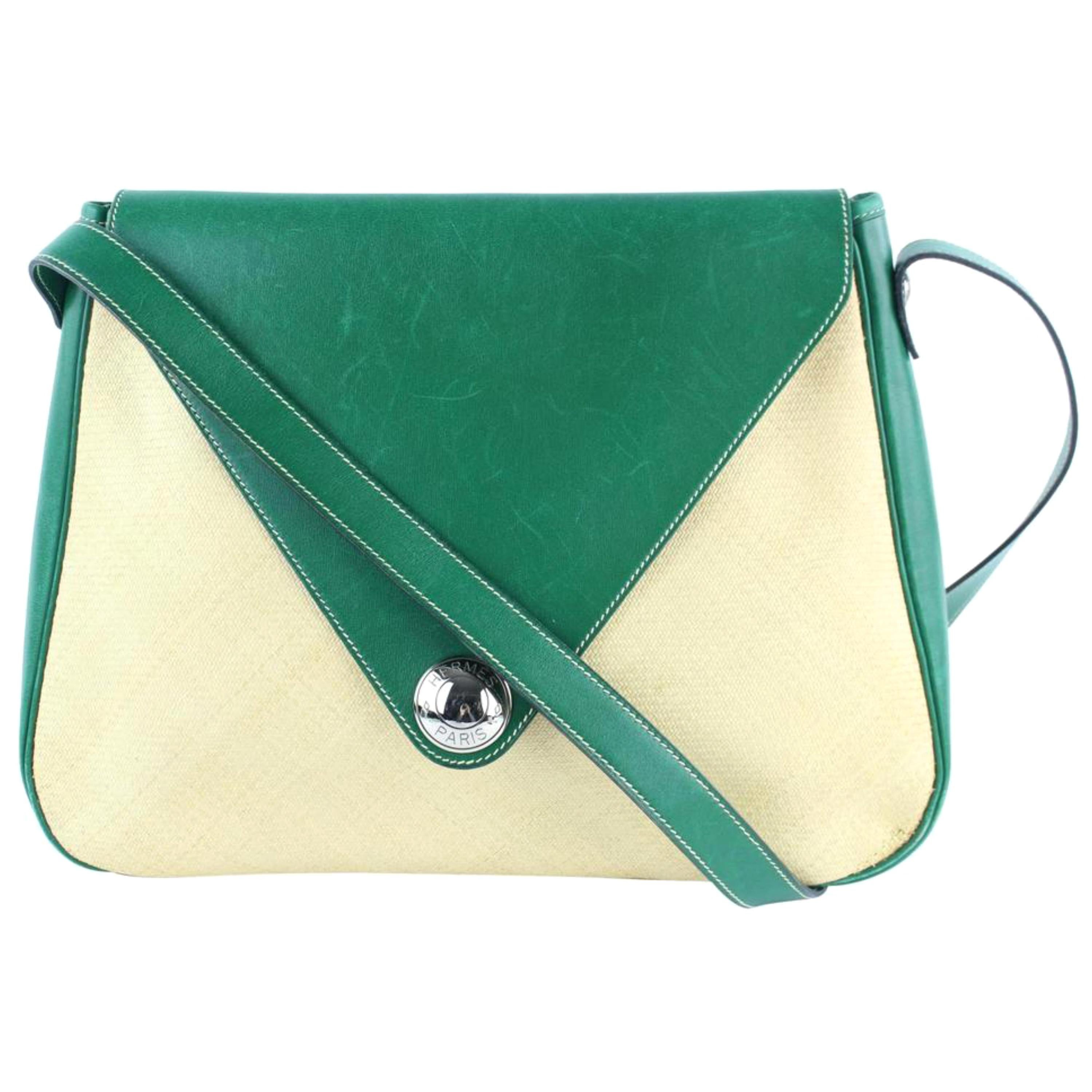 Hermès Flap Bicolor 226864 Green Straw Cross Body Bag For Sale