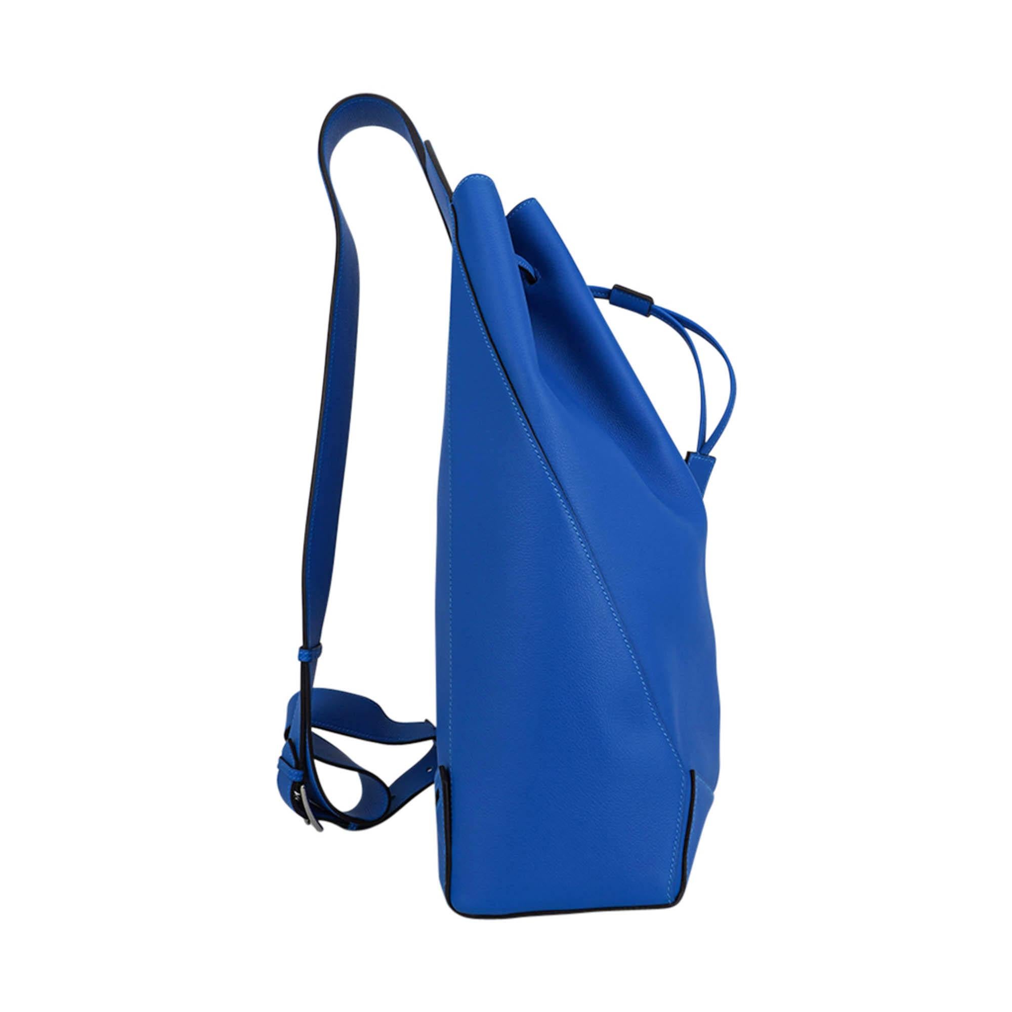 Hermes Flash Sailor Backpack Blue Hydra Evercolor Leather Palladium Hardware For Sale 5