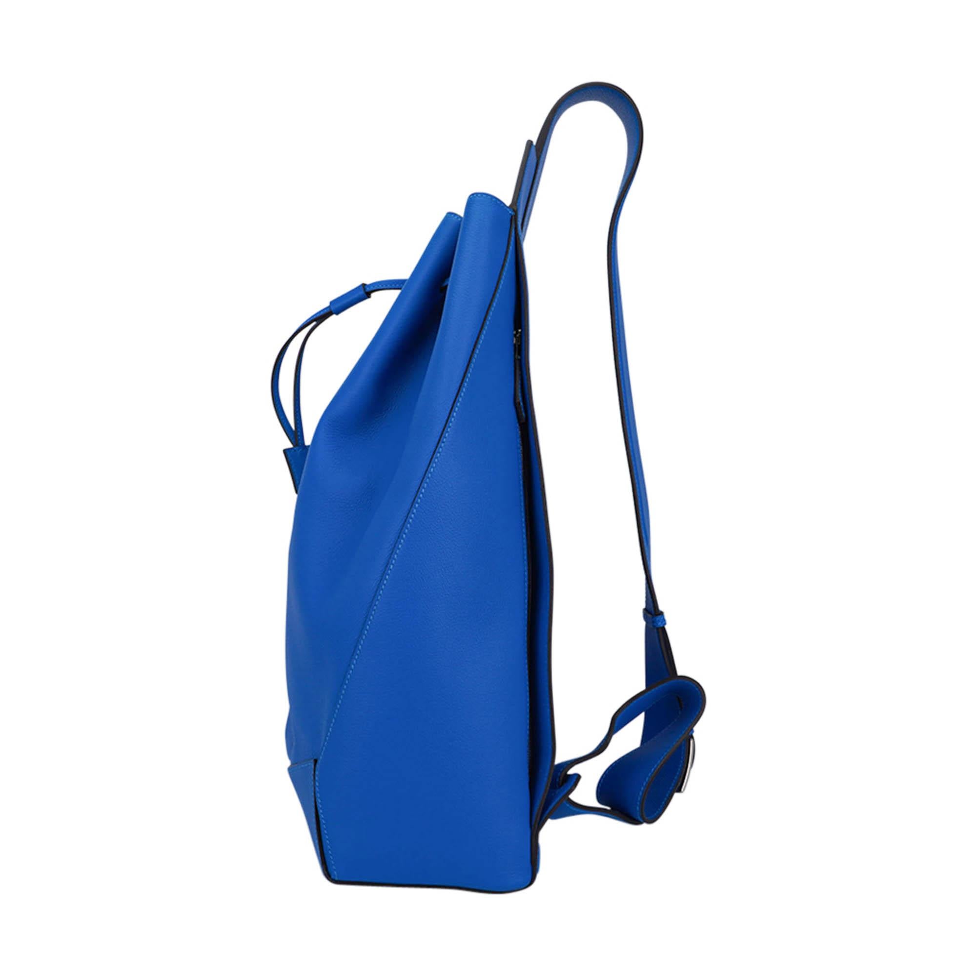 Hermes Flash Sailor Backpack Blau Hydra Evercolor Leder Palladium Hardware im Angebot 7