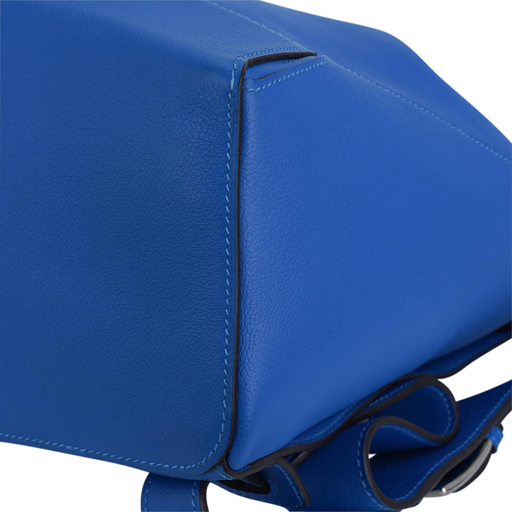 Hermes Flash Sailor Backpack Blue Hydra Evercolor Leather Palladium Hardware For Sale 11
