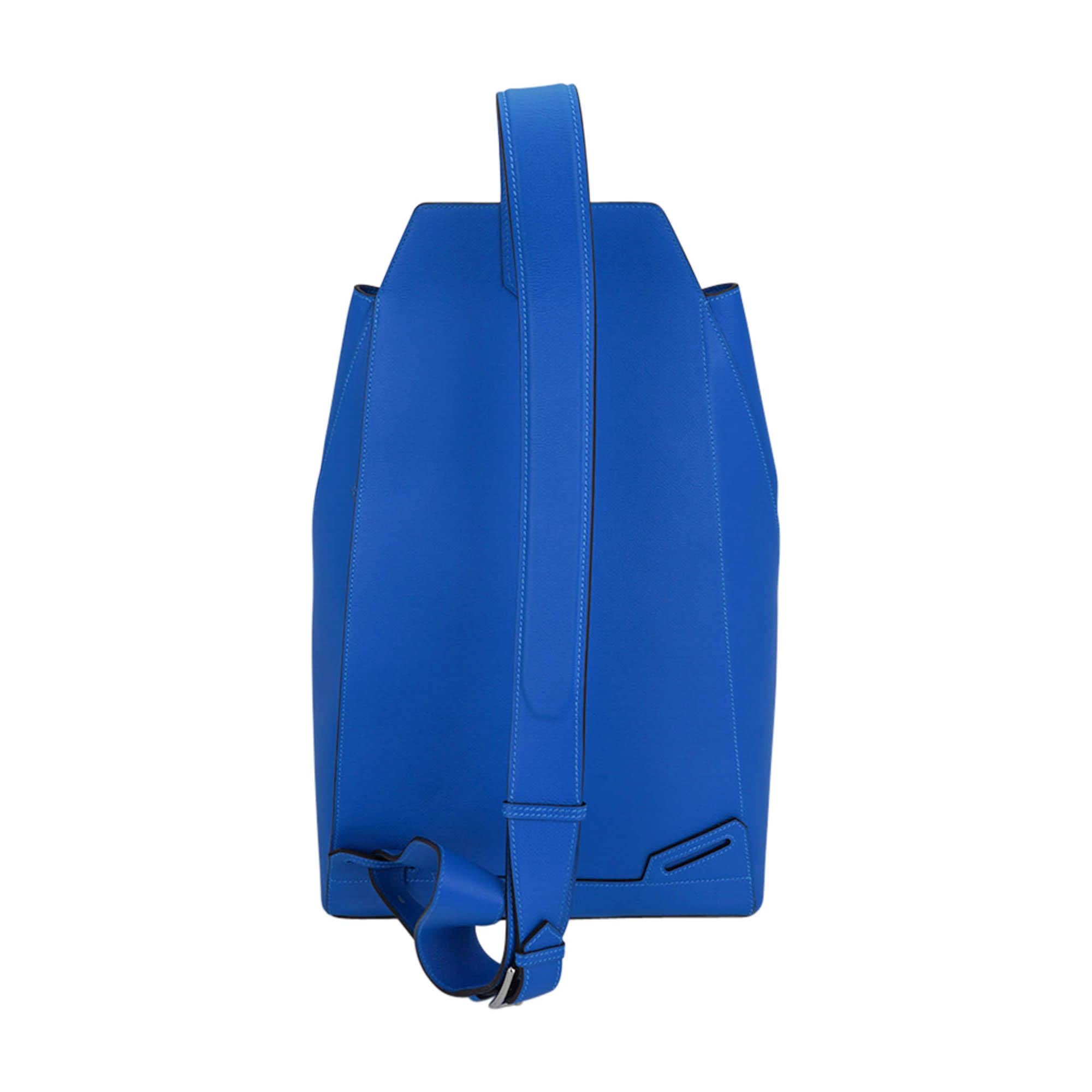 Hermes Flash Sailor Backpack Blau Hydra Evercolor Leder Palladium Hardware im Zustand „Neu“ im Angebot in Miami, FL
