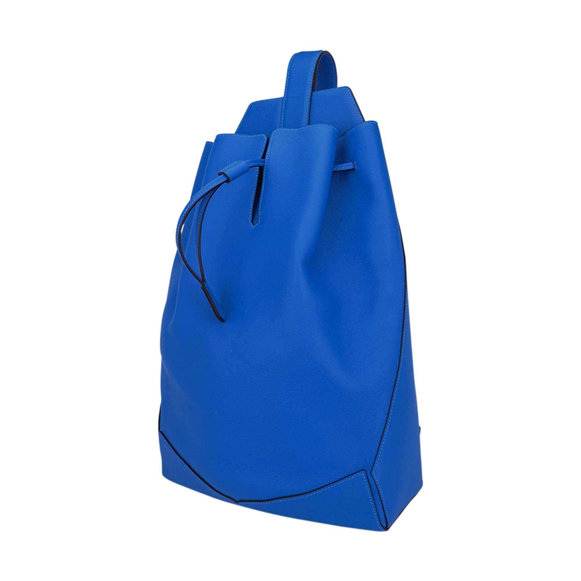 Hermes Flash Sailor Backpack Blau Hydra Evercolor Leder Palladium Hardware Herren im Angebot