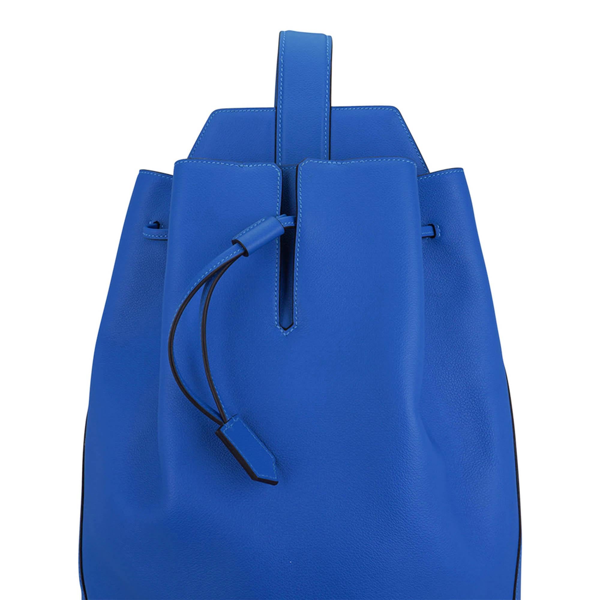 Hermes Flash Sailor Backpack Blau Hydra Evercolor Leder Palladium Hardware im Angebot 1