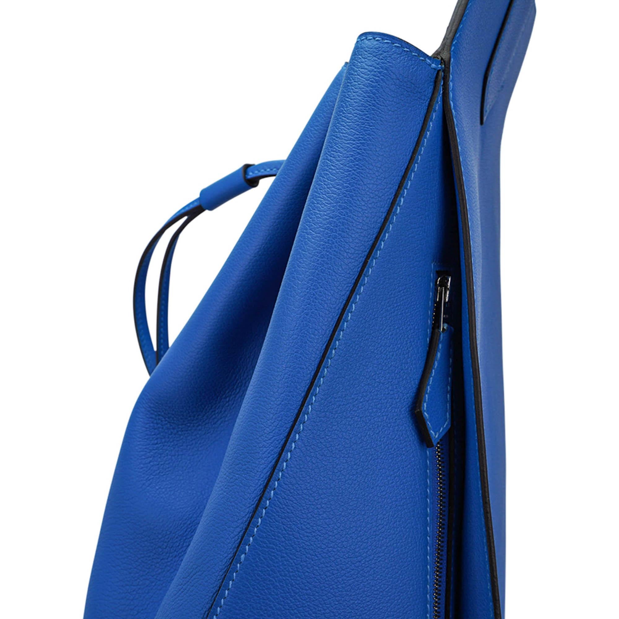 Hermes Flash Sailor Backpack Blue Hydra Evercolor Leather Palladium Hardware For Sale 3
