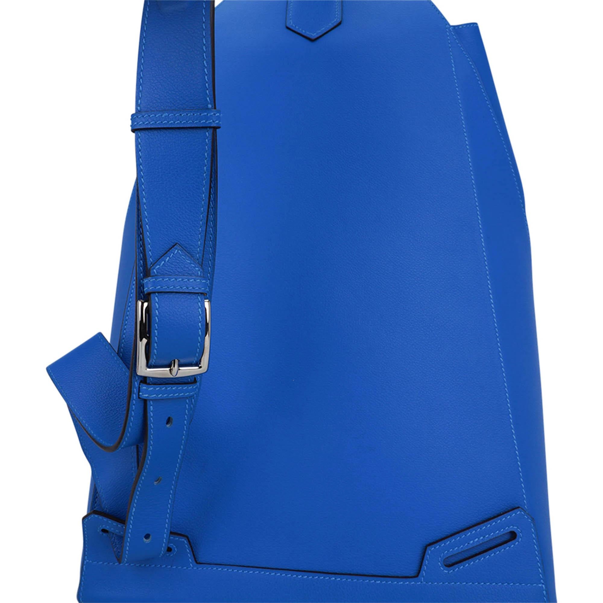 Hermes Flash Sailor Backpack Blue Hydra Evercolor Leather Palladium Hardware For Sale 4