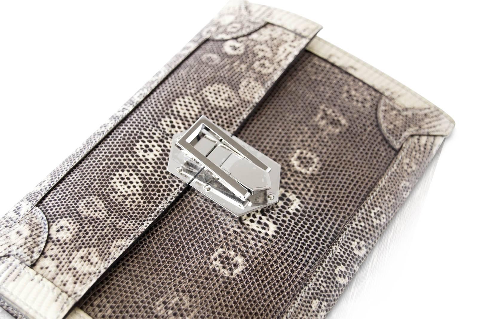Gray Hermes Fleche D'Or Ombre Lizard Limited Edition Clutch Bag 