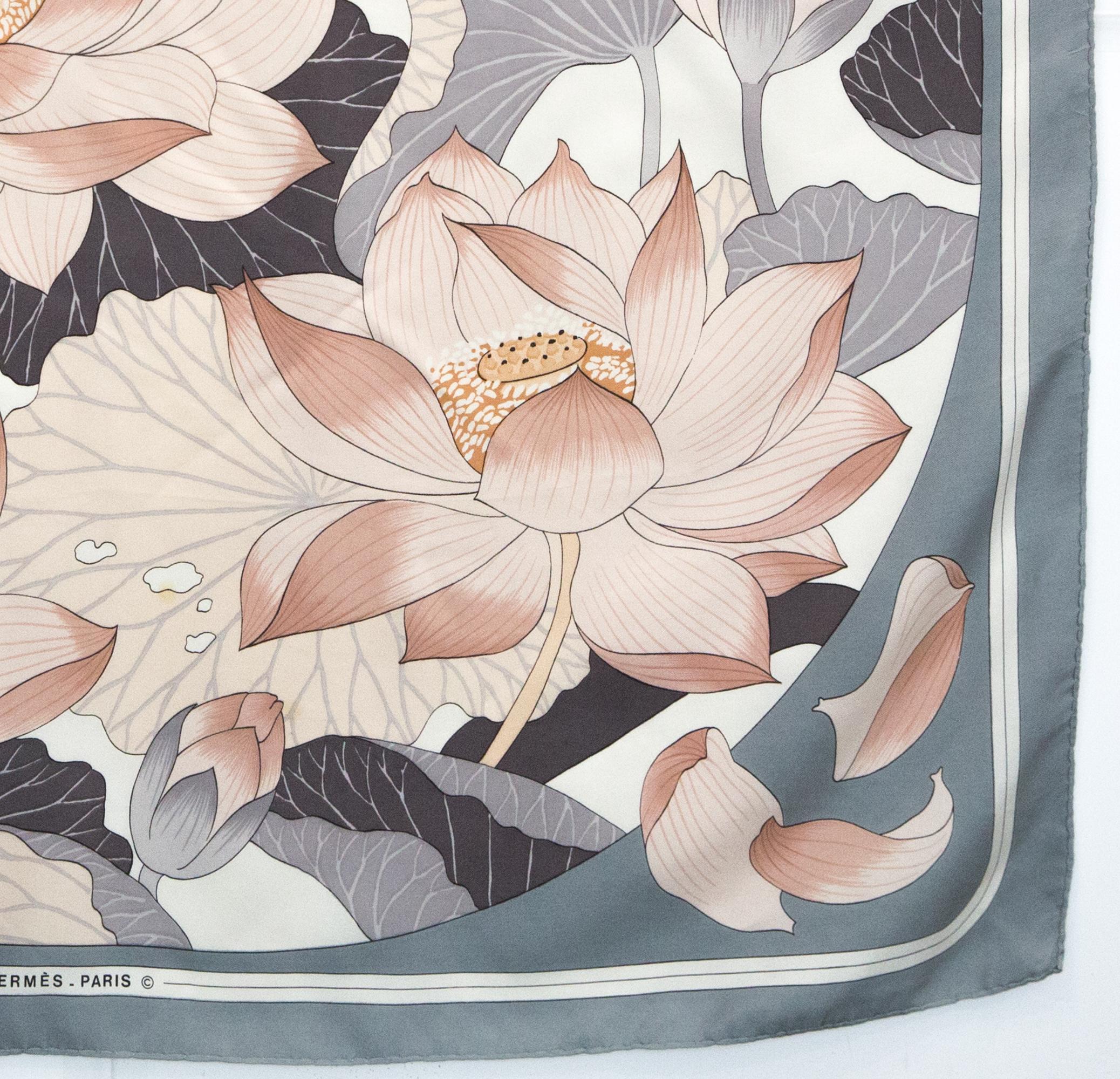 Hermes Fleur De Lotus by C Vauzelles Silk Scarf 1