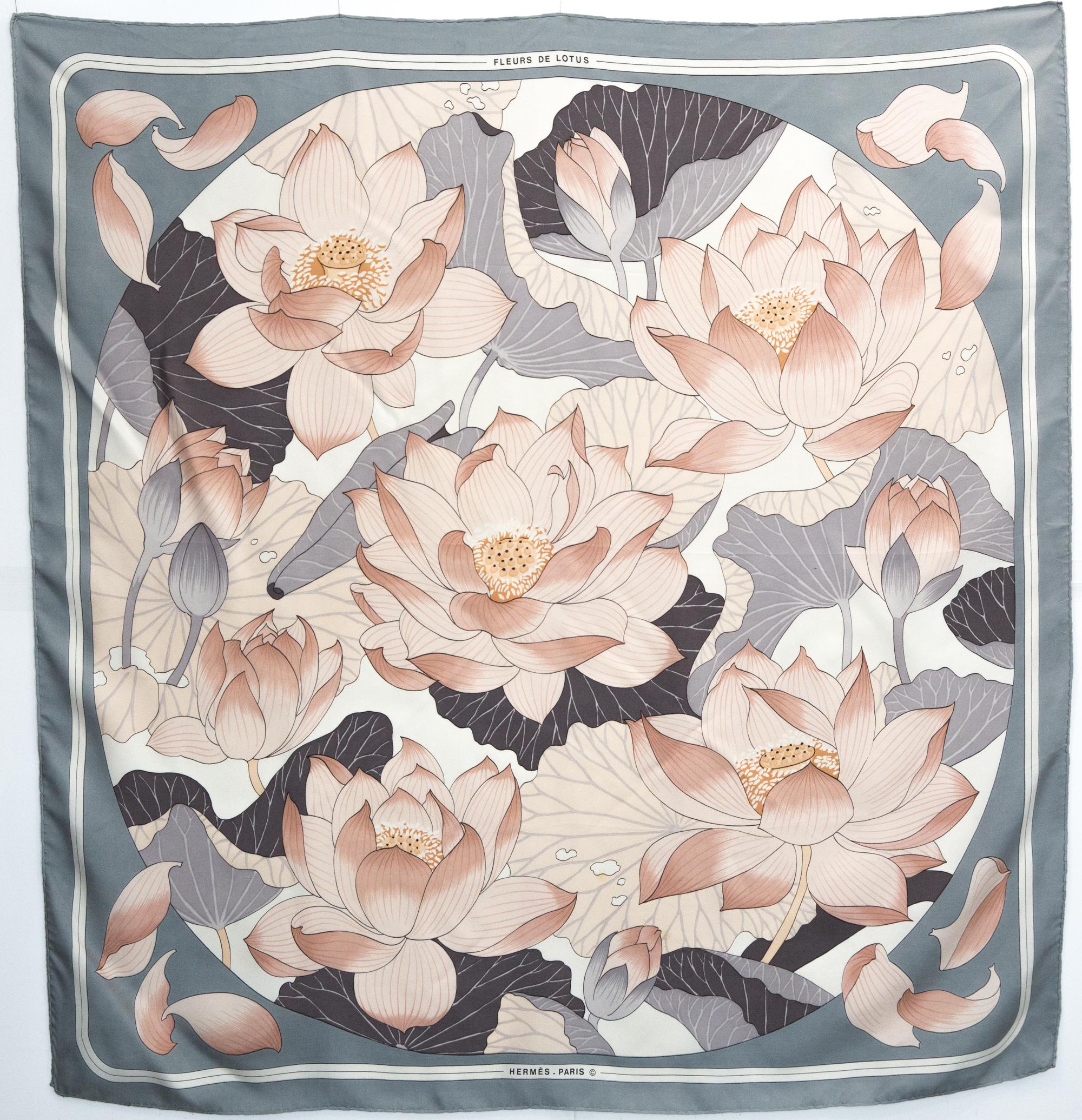 Hermes Fleur De Lotus by C Vauzelles Silk Scarf 2