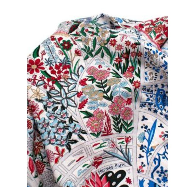 Hermes Fleurs de Giverny Silk White and Floral Scarf 90 For Sale at 1stDibs