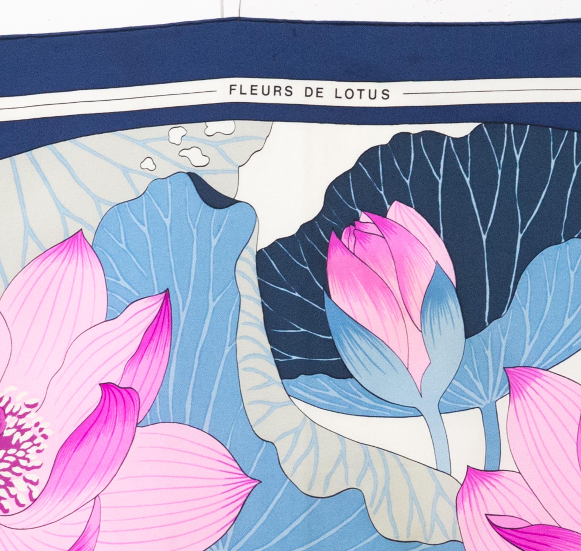 Hermes Fleurs de Lotus by Christiane Vauzelle Silk Scarf 2