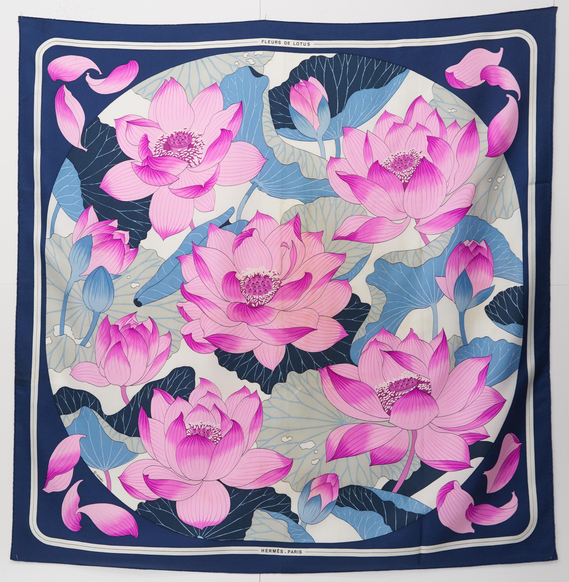 Hermes Fleurs de Lotus by Christiane Vauzelle Silk Scarf 3