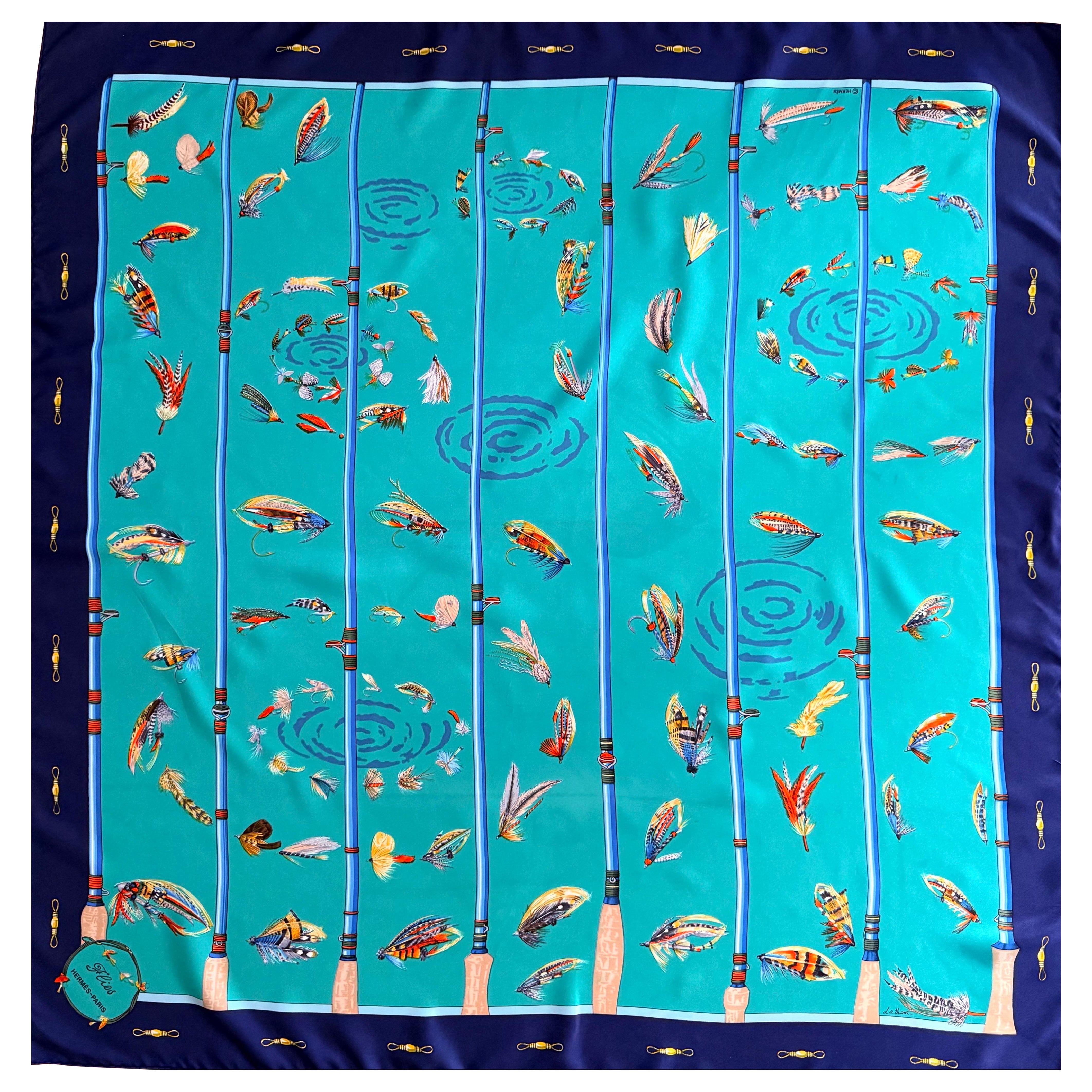 HERMÈS FLIES 1988 Silk Scarf designed by Cathy Latham For Sale