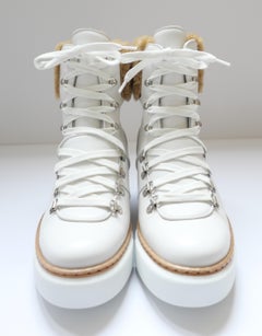 Hermes Flocon Boots Shearling Lined Hiking White Leather Boxed