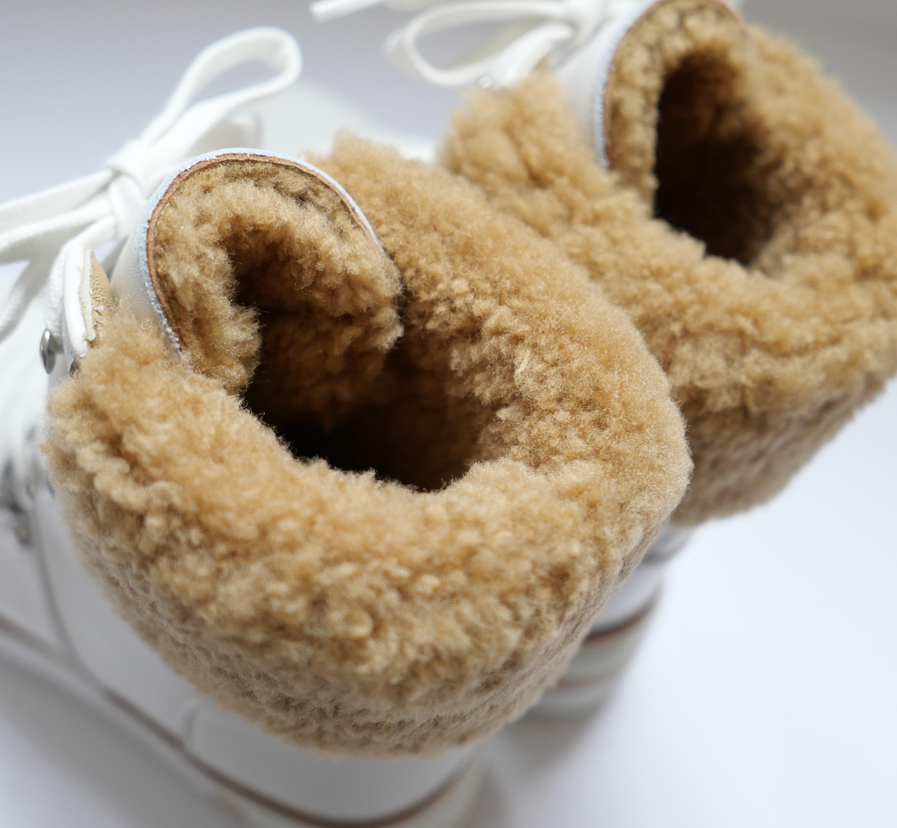 Donna Hermes Flocon Stivali Foderati in Shearling per Escursionismo Pelle Bianca Scatolata in vendita