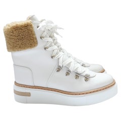 Hermes Flocon Boots Shearling Lined Hiking White Leather Boxed