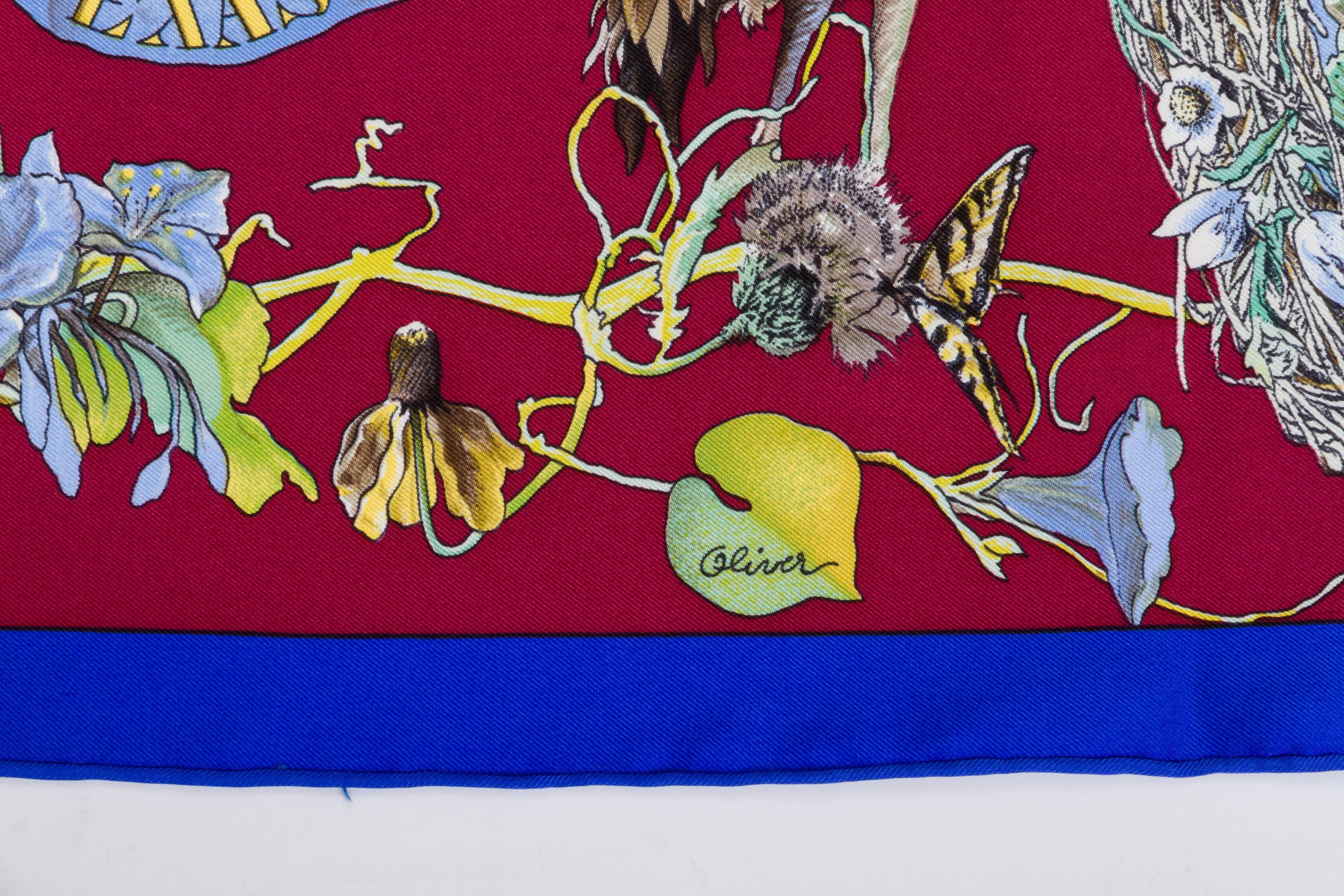 Hermes collectible silk Flores et Flore du Texas scarf by Texan artist Kermit Oliver. Ornate rich design in excellent condition . No box , no care tag.