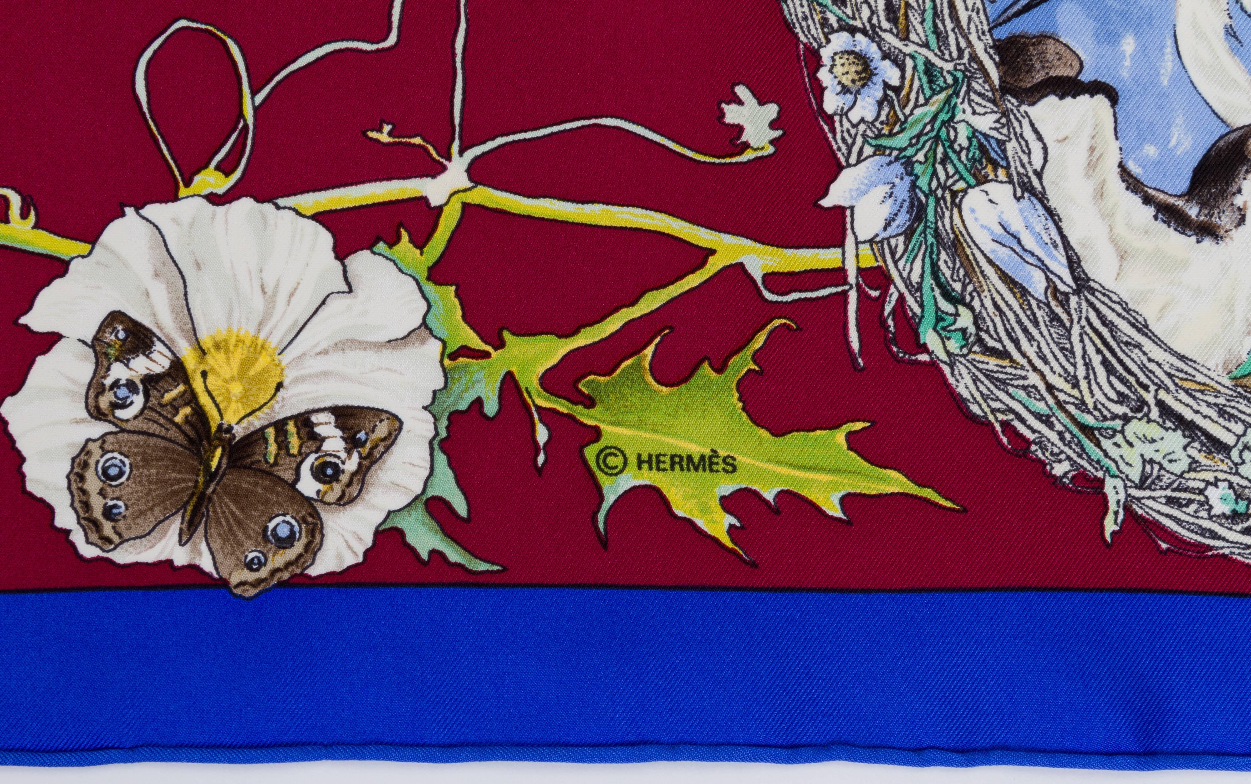 Gray Hermes Flores et Flore du Texas Silk Scarf For Sale