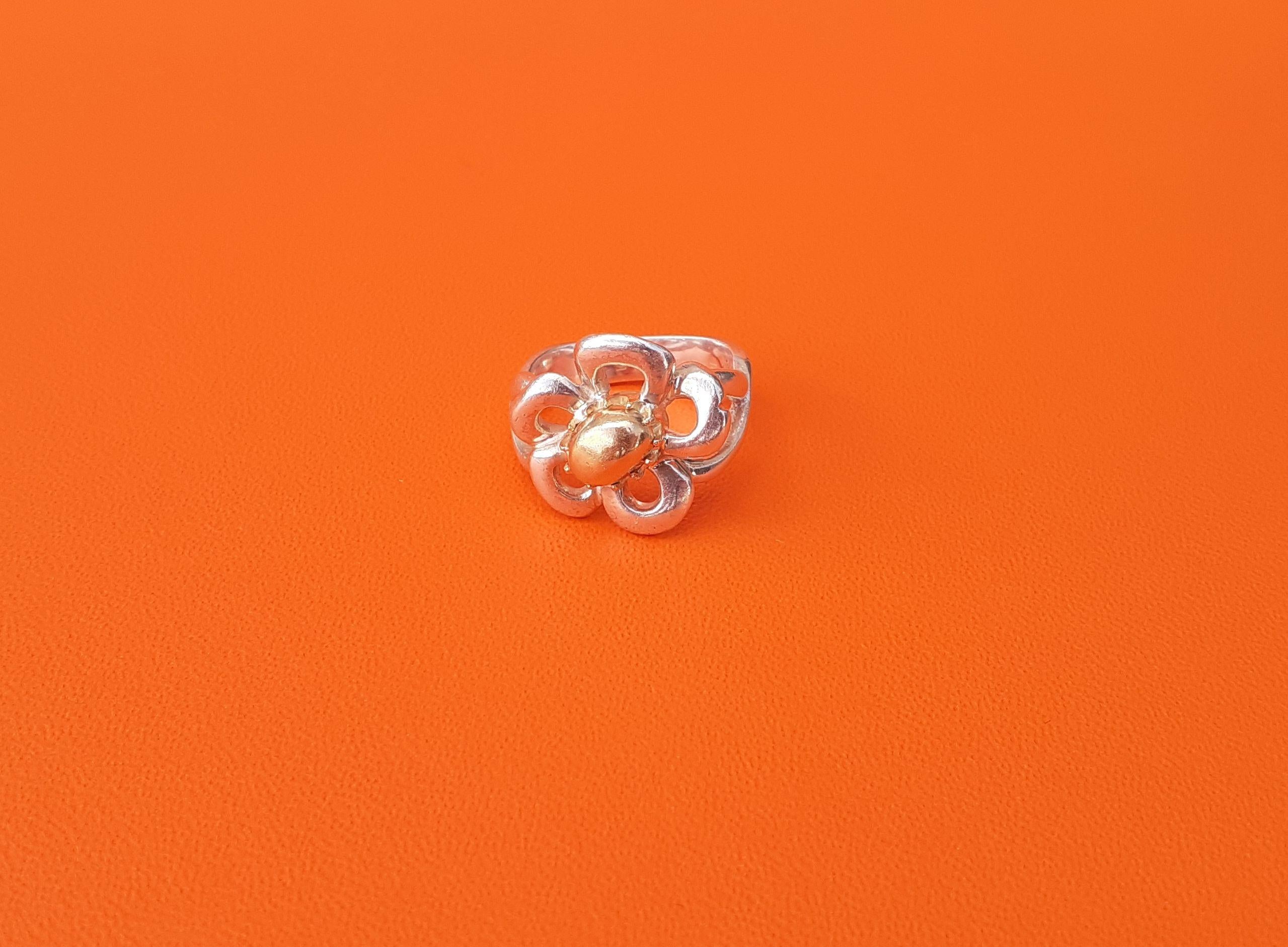 Hermès Blumenförmiger Ring Silber und Gold Größe 7 / 53 Veränderbar im Angebot 4