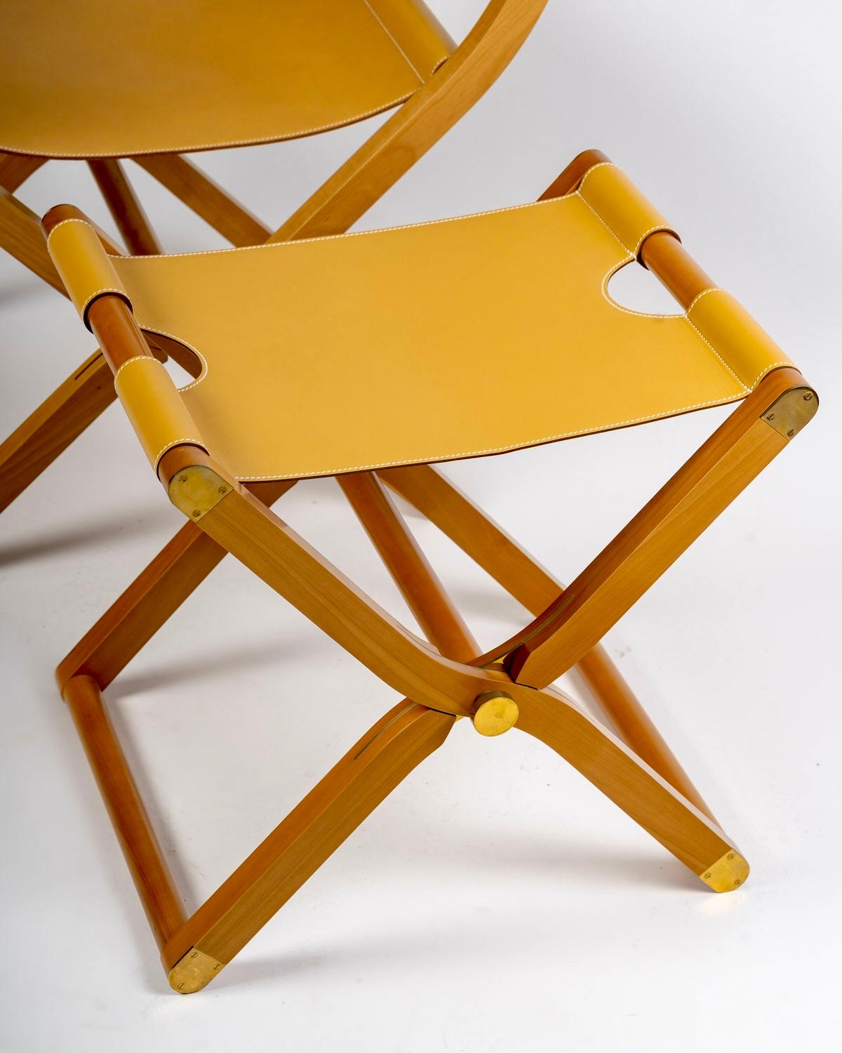 Hermès - Sillón Plegable Y Taburete Plegable Pippa Piel Y Madera en venta 3