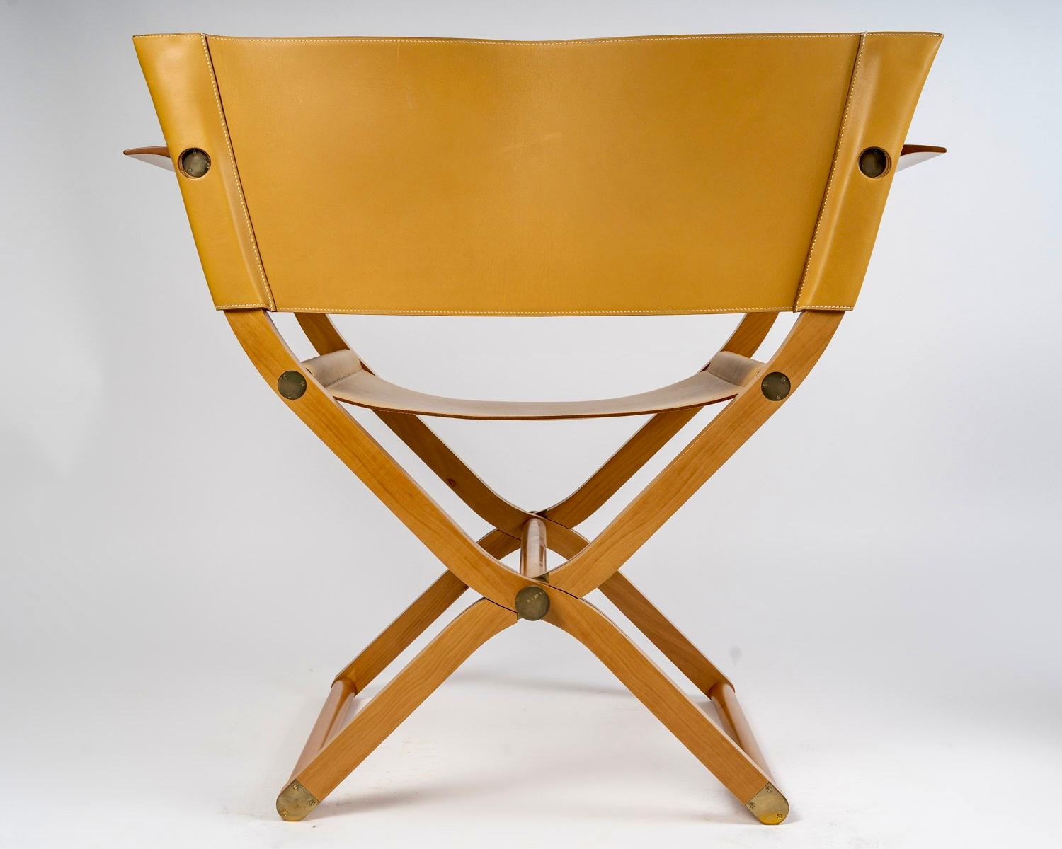 Hermès - Sillón Plegable Y Taburete Plegable Pippa Piel Y Madera Francés en venta