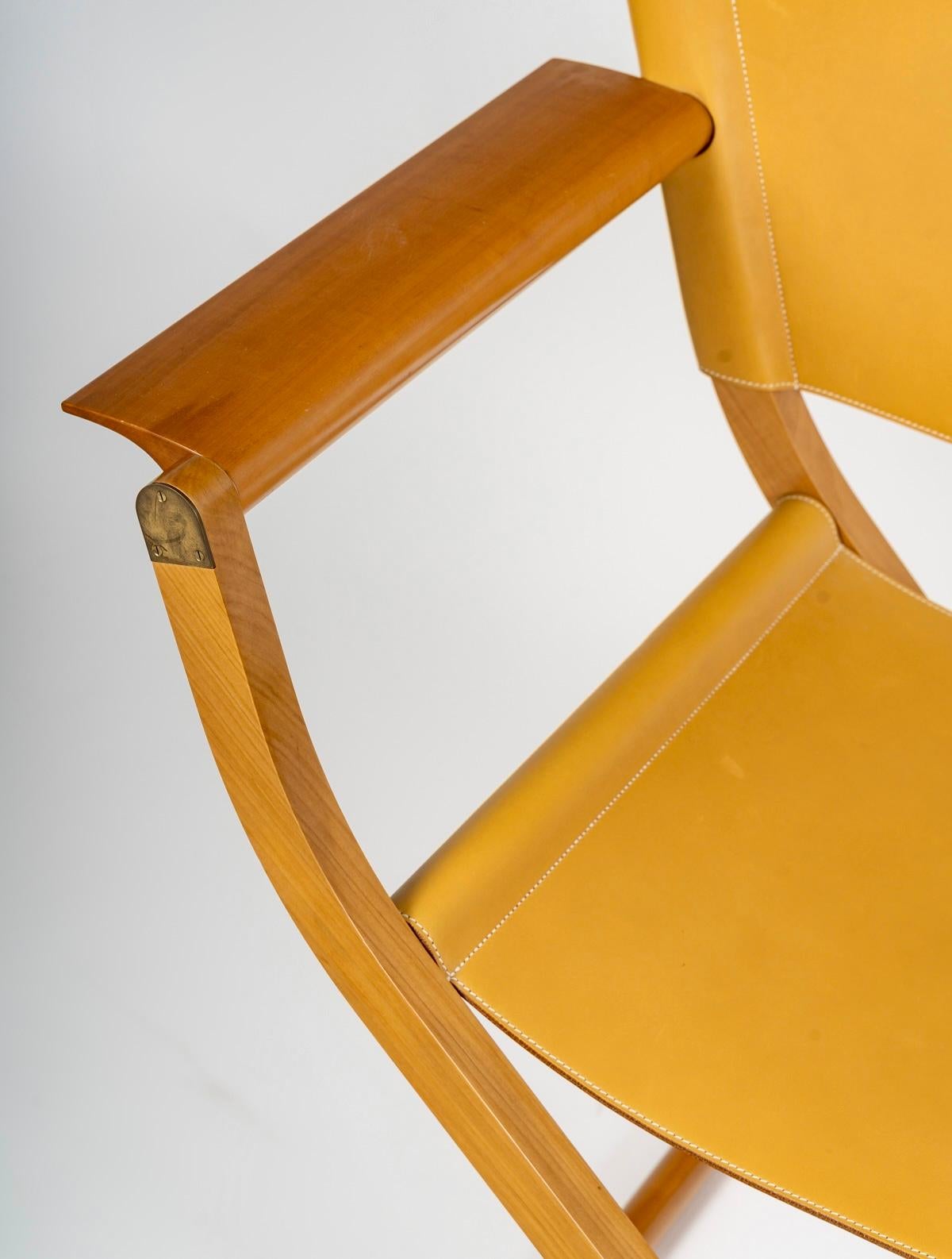 Hermès - Sillón Plegable Y Taburete Plegable Pippa Piel Y Madera finales del siglo XX en venta