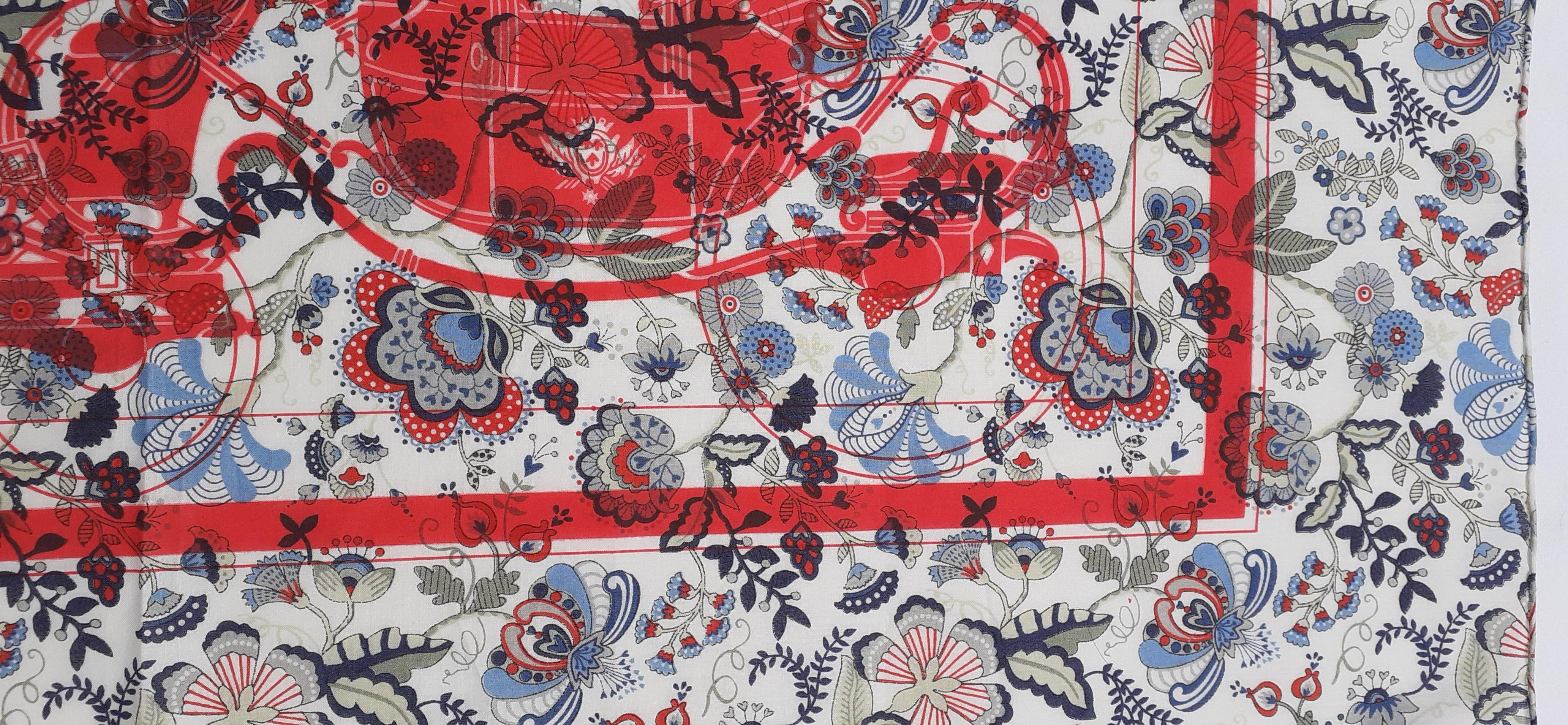 Women's Hermès For Liberty Cotton Scarf Ex Libris and Flowers 26' Limited Edition