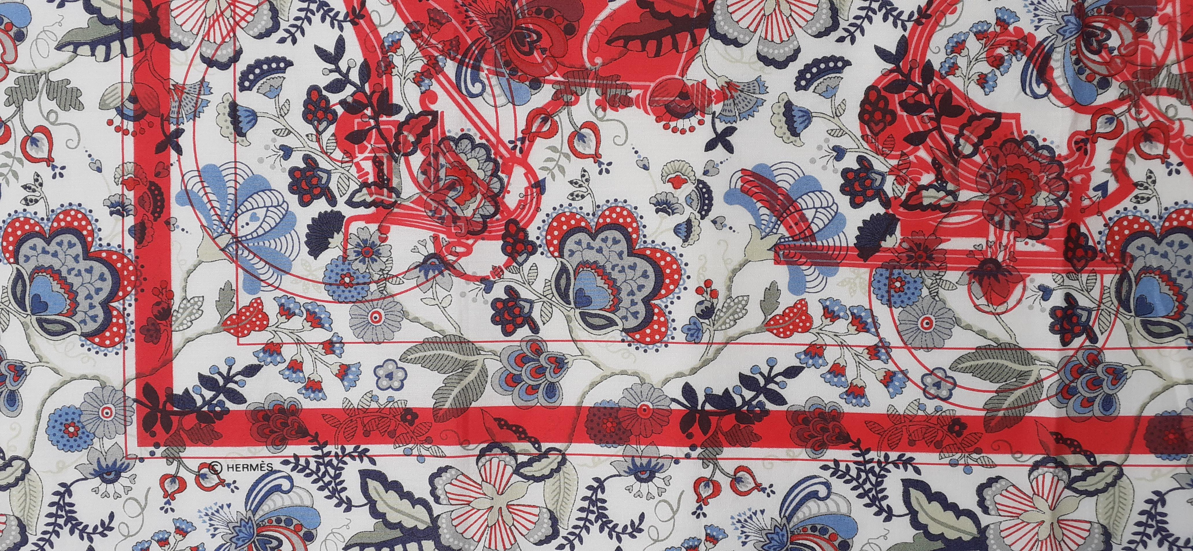 Hermès For Liberty Cotton Scarf Ex Libris and Flowers 26' Limited Edition 3