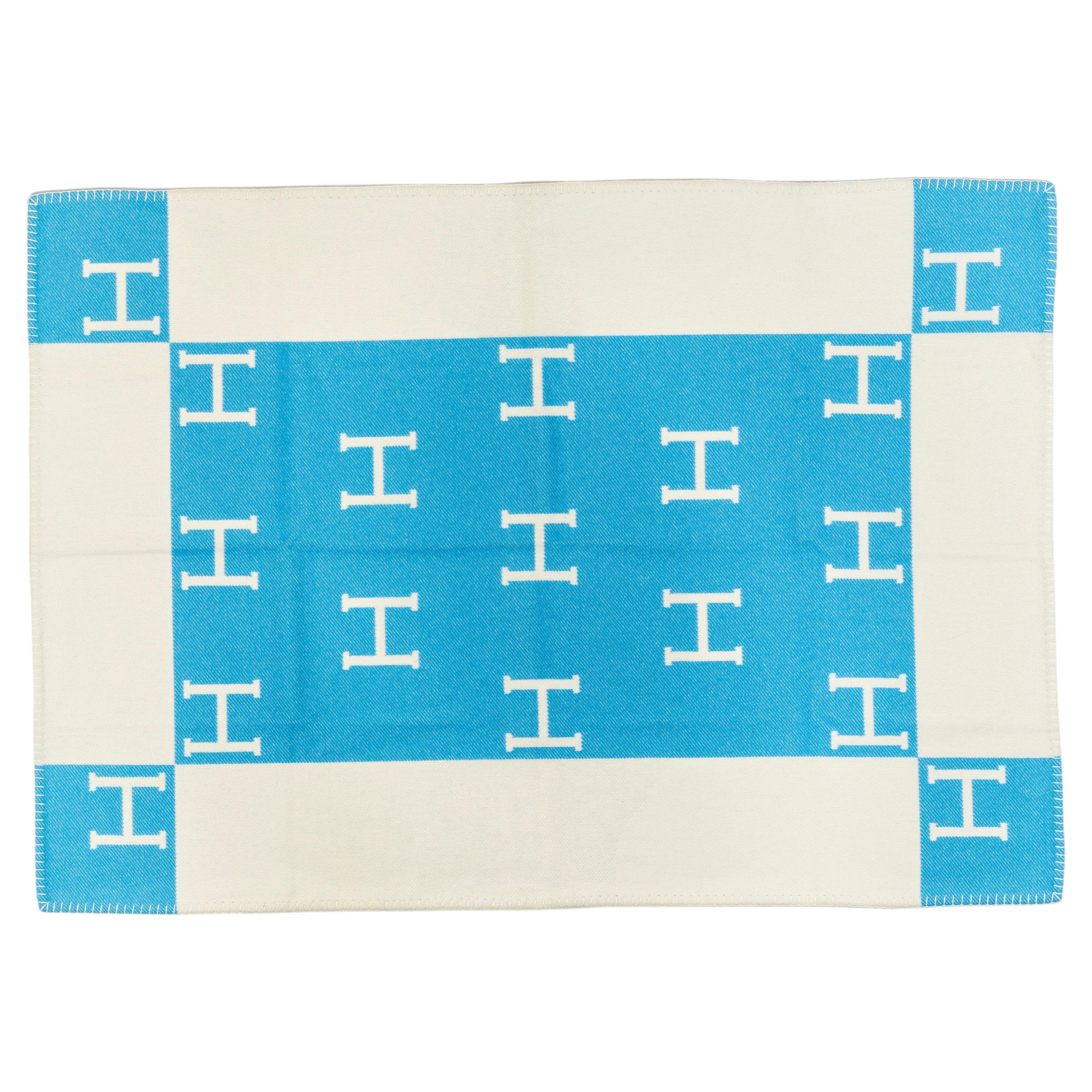 Auth. Hermes Plaid Avalon Baby Blanket – 135x95cm - Ecru Camel - New