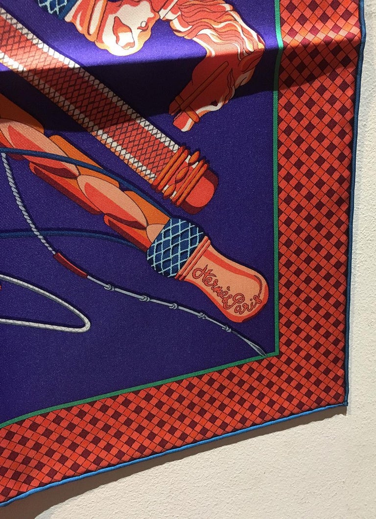 Hermes Fouets et Badines Silk Scarf in Orange and Purple For Sale at ...
