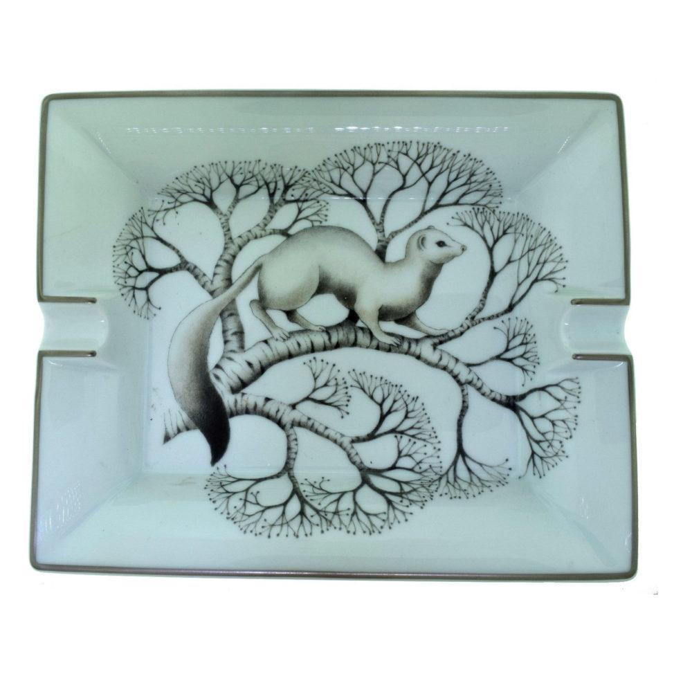 Hermes “Fouine Hiver” White Snow Weasel Porcelain Ashtray In Good Condition In Miami, FL