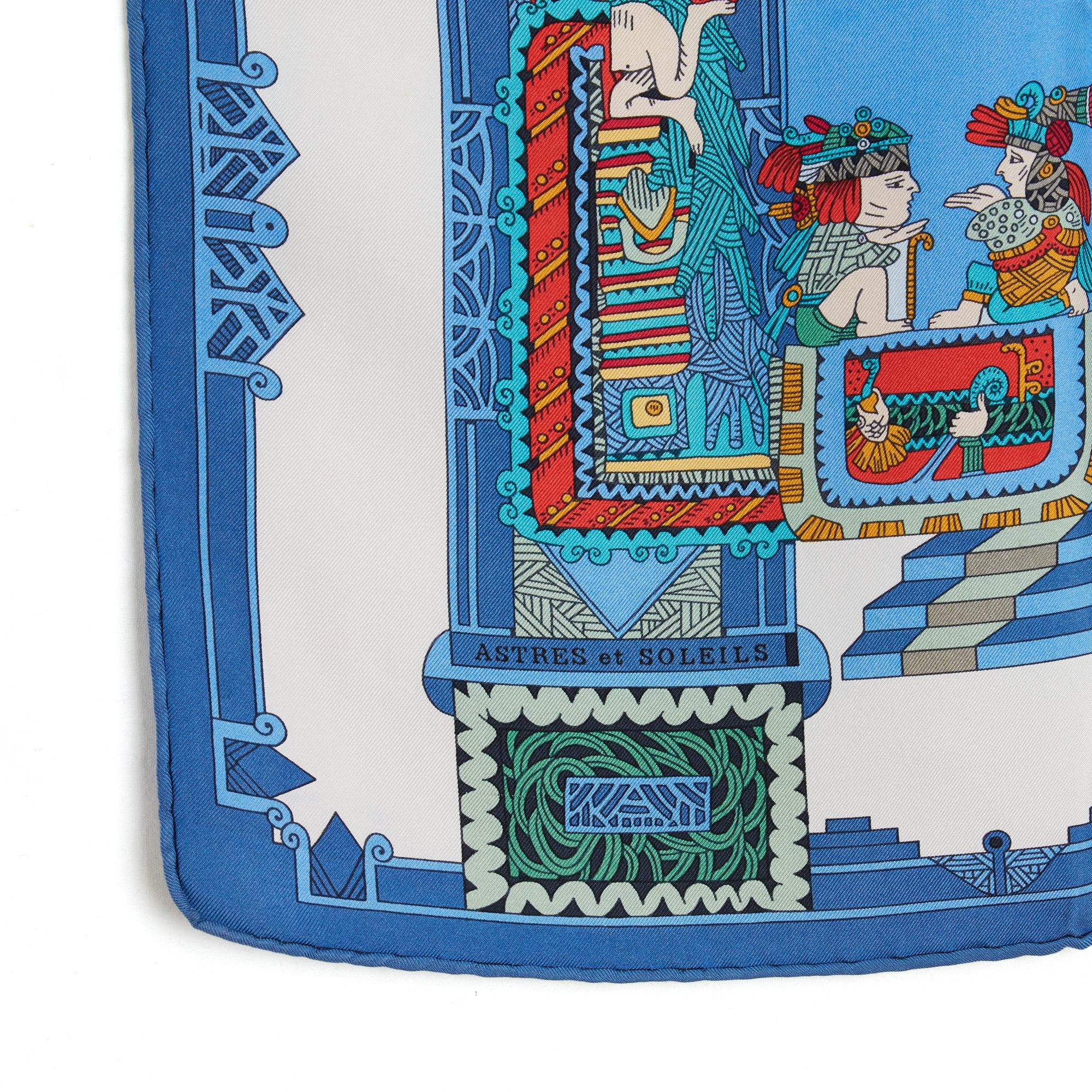 Hermès Foulard Carre 90 Astres et Soleil 1994 Silk Twill Scarf Blue Faivre Herme In Good Condition For Sale In PARIS, FR