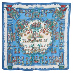 Hermès Foulard Carre 90 Astres et Soleil 1994 Echarpe en sergé de soie Bleu Faivre Herme