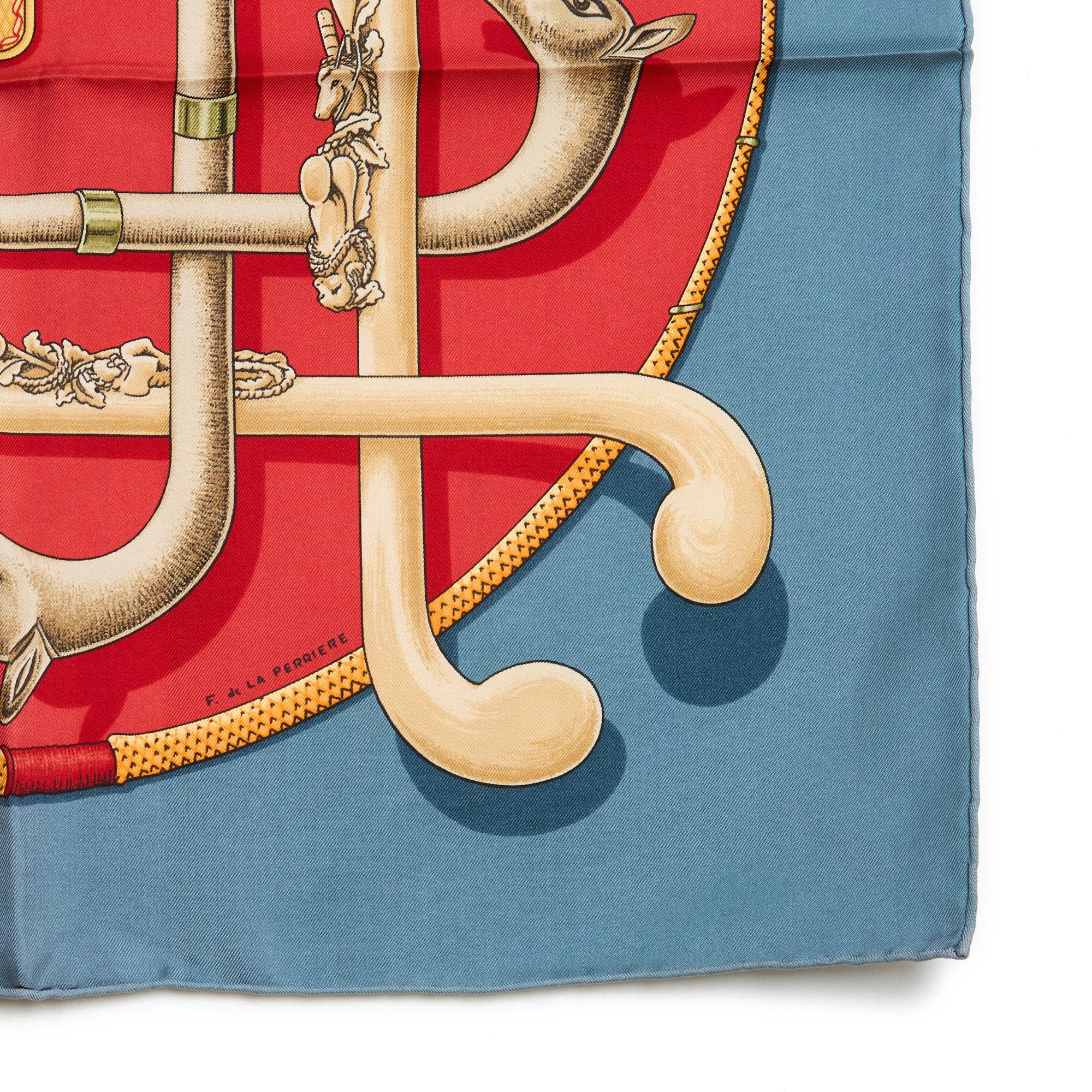 Hermès Foulard Carré 90 Cannes et Pommeaux 1990 Silk Scarf In Good Condition For Sale In PARIS, FR