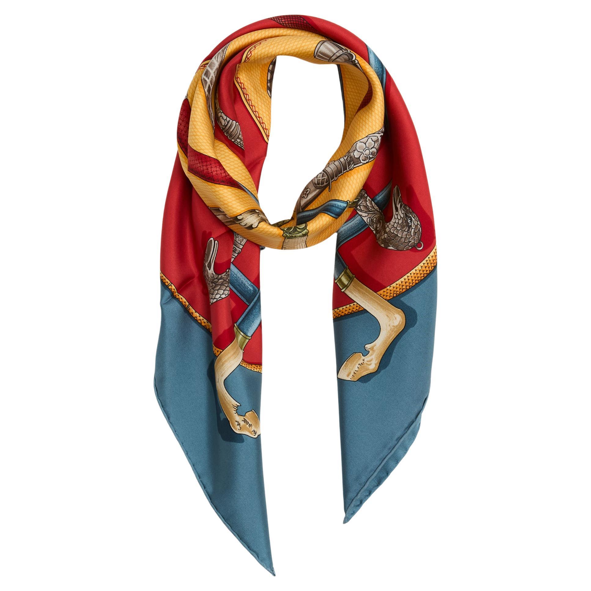 Écharpe en soie Hermès Foulard Carré 90 Cannes et Pommeaux 1990