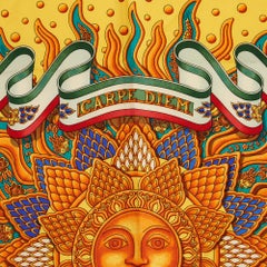 Hermès Foulard Carre 90 Carpe Diem 1994 Joachim Metz Sciarpa in twill di seta Hermès