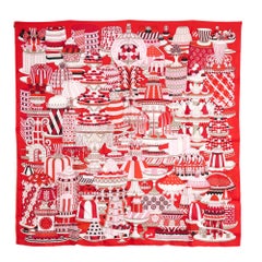 Hermès Foulard Carré 90 Patisserie Francaise 2019 Carre Scarf bright red pink