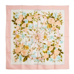 Hermès Foulard Carré 90 Romantique 1990 Pink Silk Twill Scarf Carre Hermes
