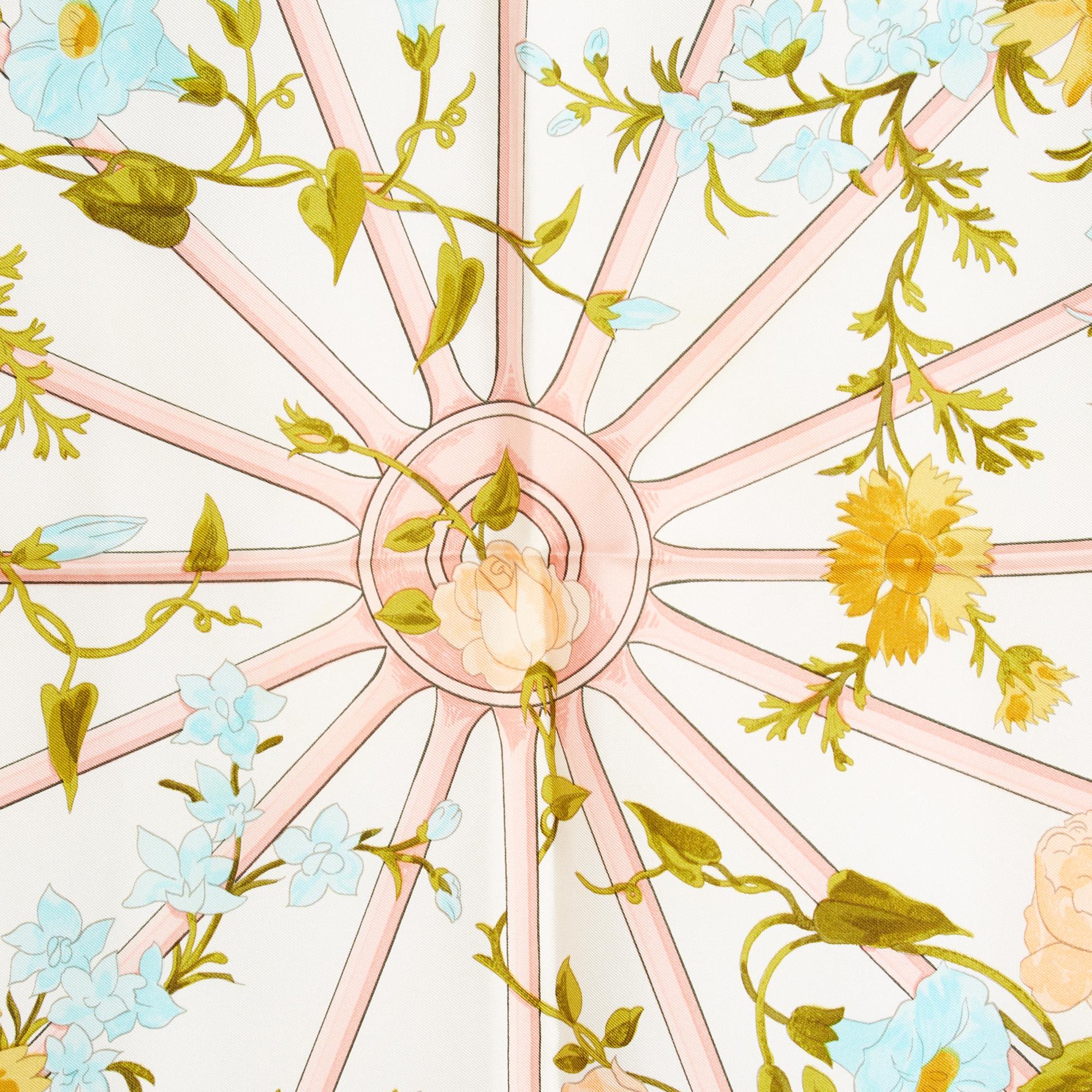 Hermès Foulard Carré 90 Romantique 1990 Pink Silk Twill Scarf Carre Hermes Pour femmes en vente