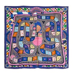 Hermès Foulard Carré 90 Tour du Monde en 63 case2018 Carre Scarf blue pink silk