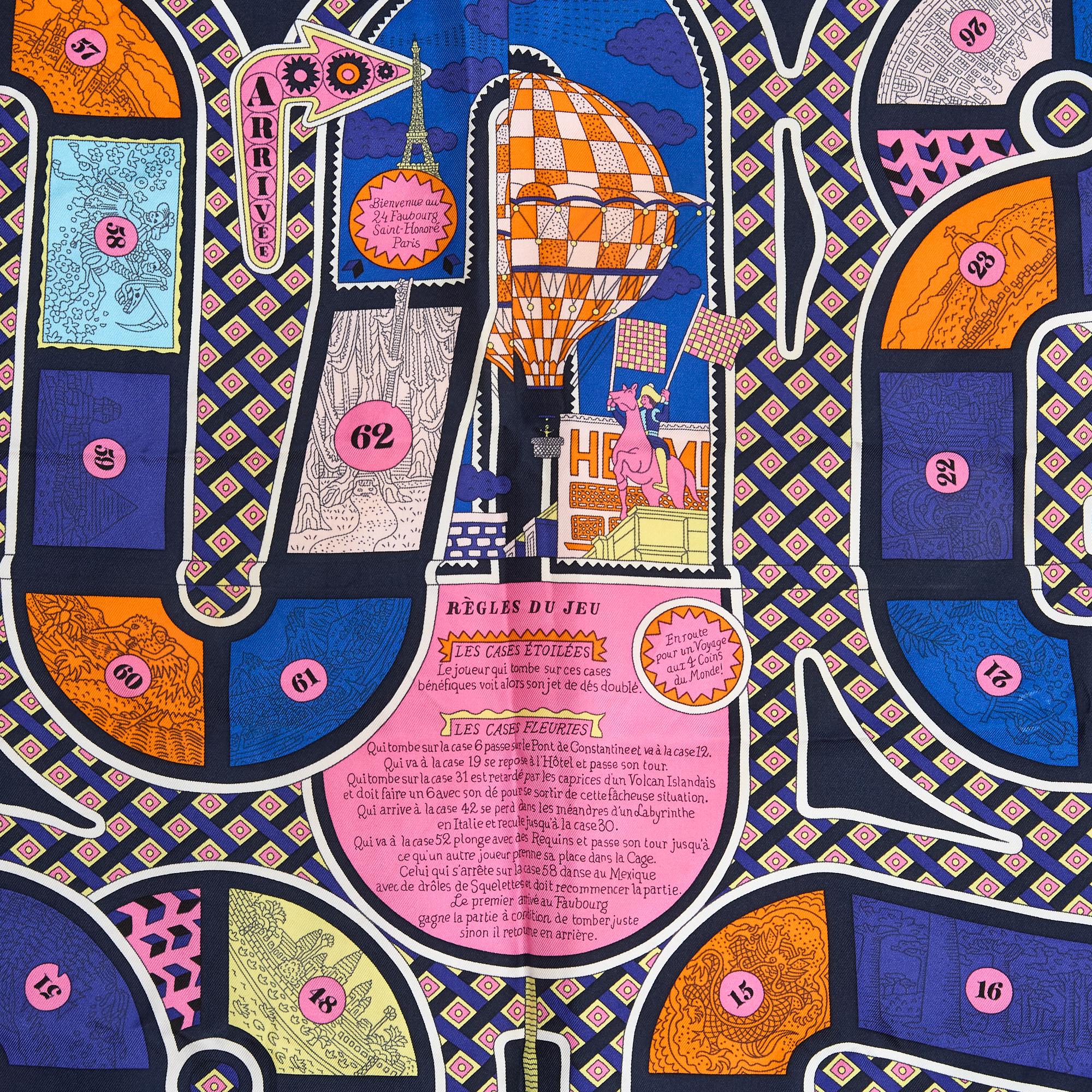 Hermès Foulard Carré 90 Tour du Monde en 63 case2018 Carre Scarf blue pink silk In Excellent Condition For Sale In PARIS, FR
