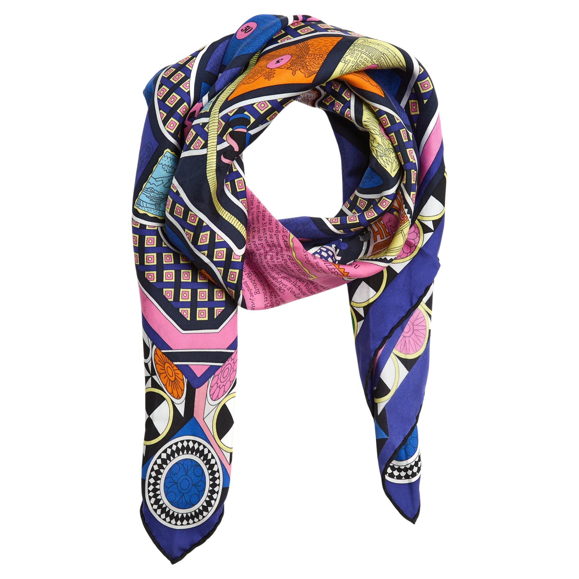 Hermès Foulard Carré 90 Tour du Monde en 63 case2018 Carre Scarf blue pink silk For Sale