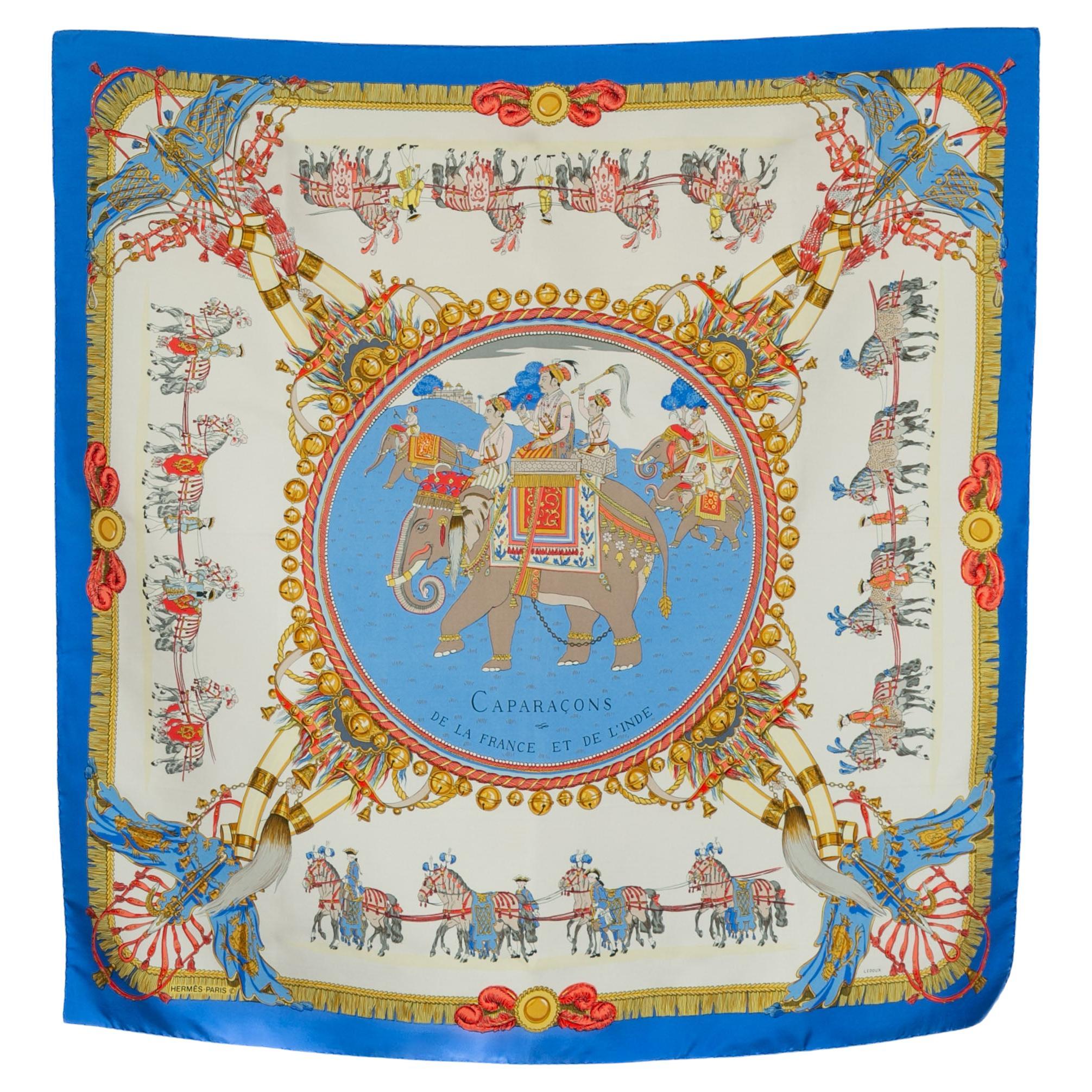 Foulard Hermès "caparaçons de France et d'Inde". en vente