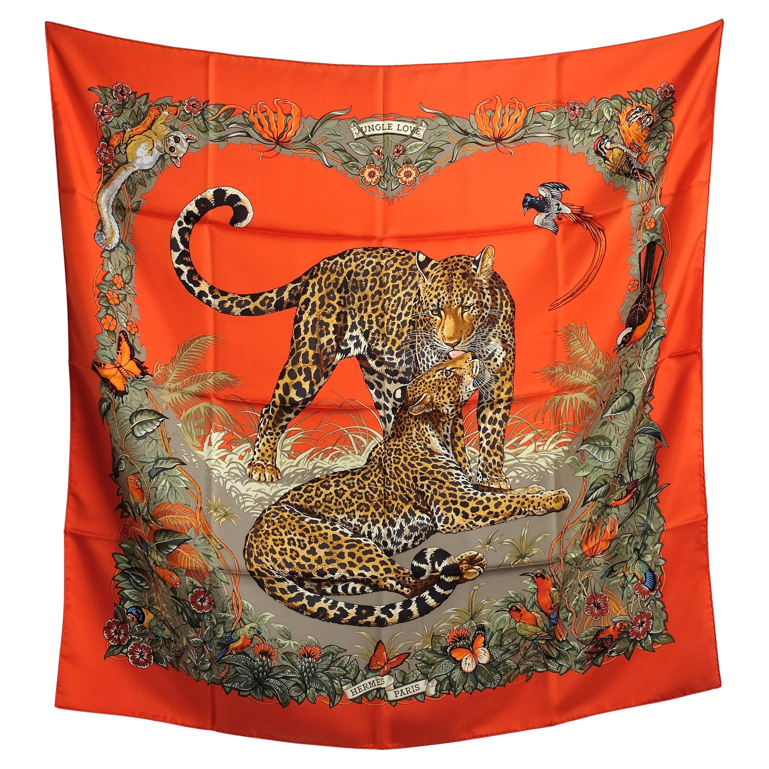 HERMÈS - Iconic silk scarf 90x90 "Jungle Love" By Robert Dallet For Sale