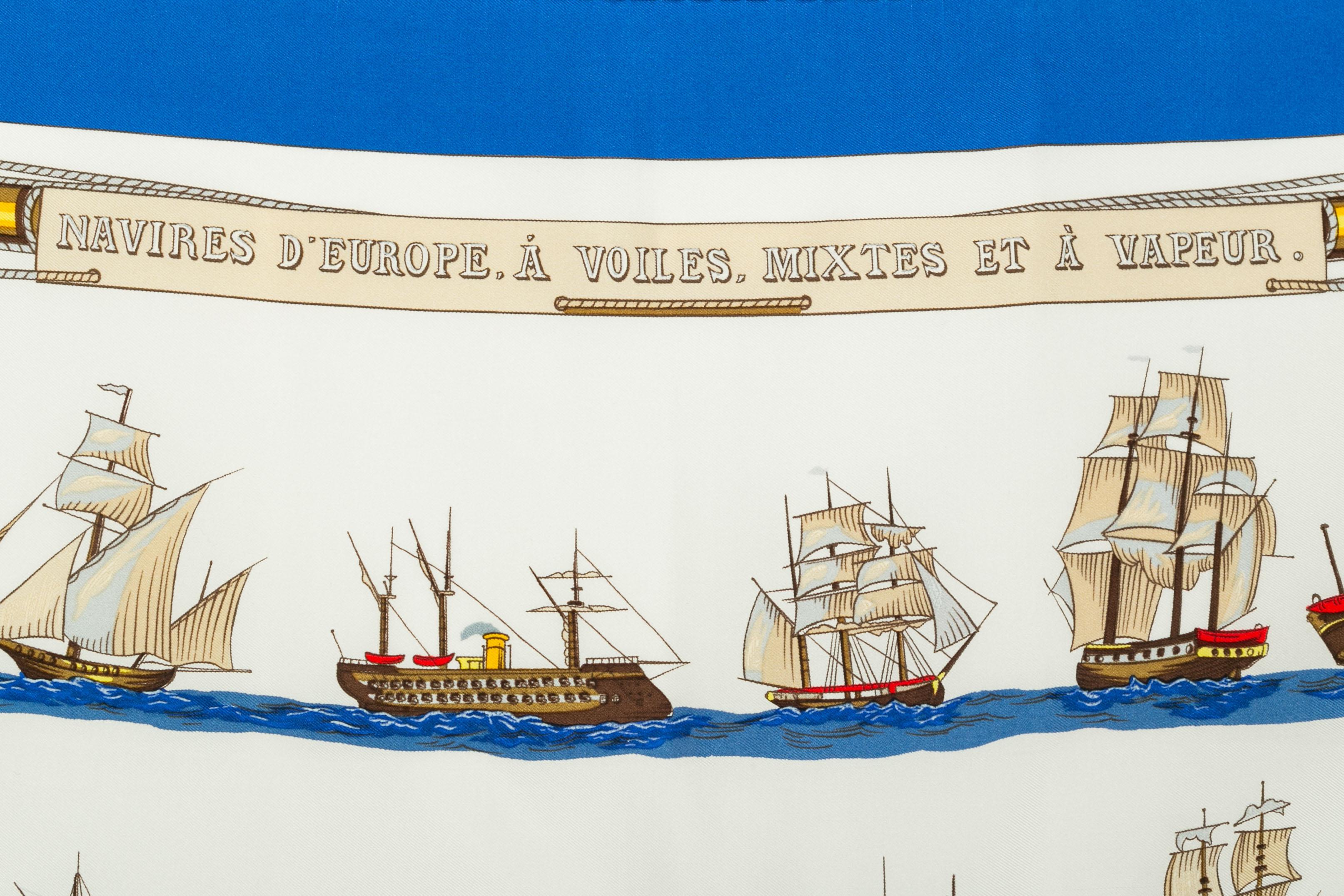 Gray Hermès foulard 'Navires d'Europe à voiles mixtes et à vapeur For Sale